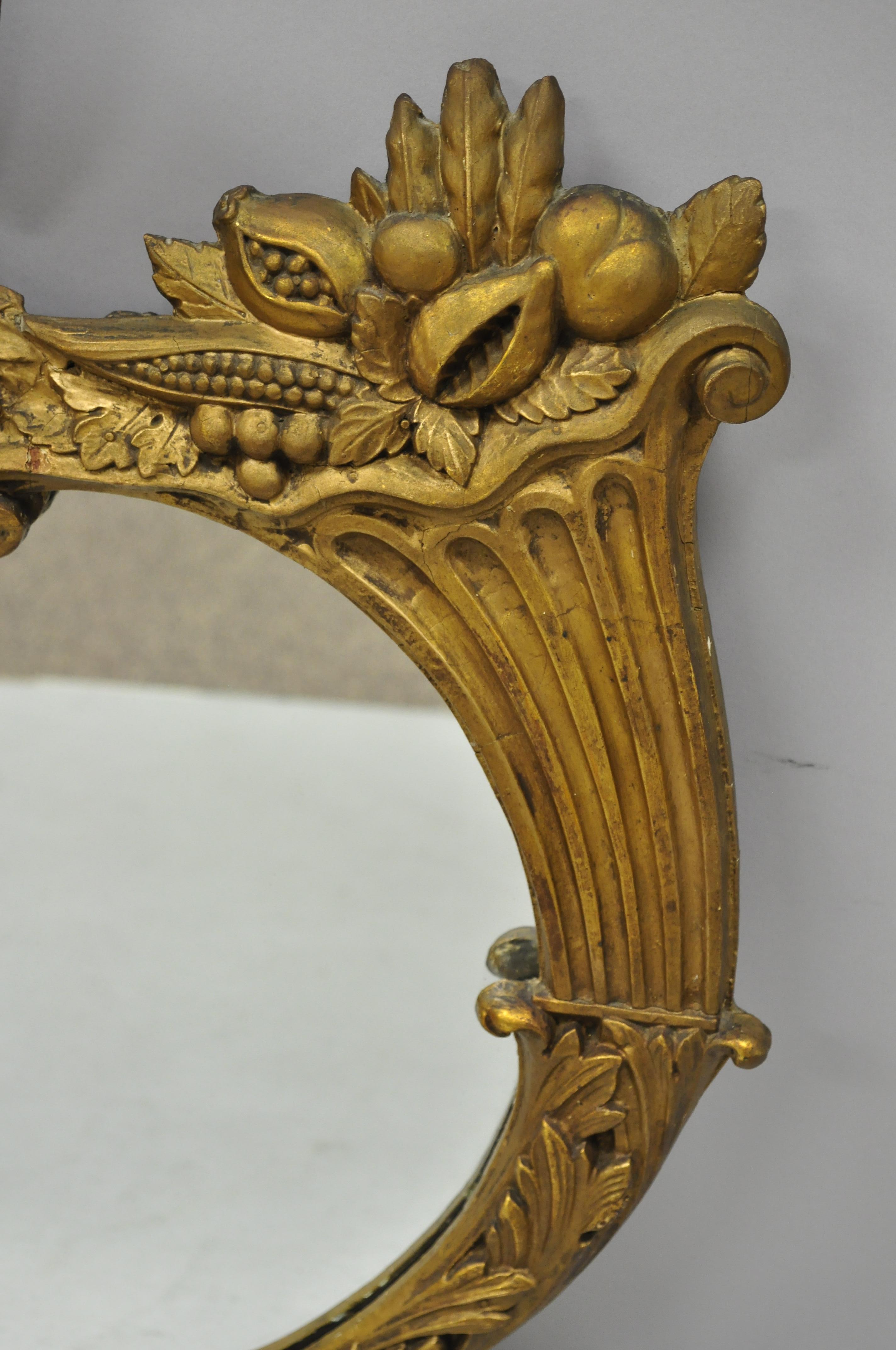 Antique Gold Gilt Gesso Federal Style Wall Mirror with Eagle and Cornucopia In Good Condition In Philadelphia, PA