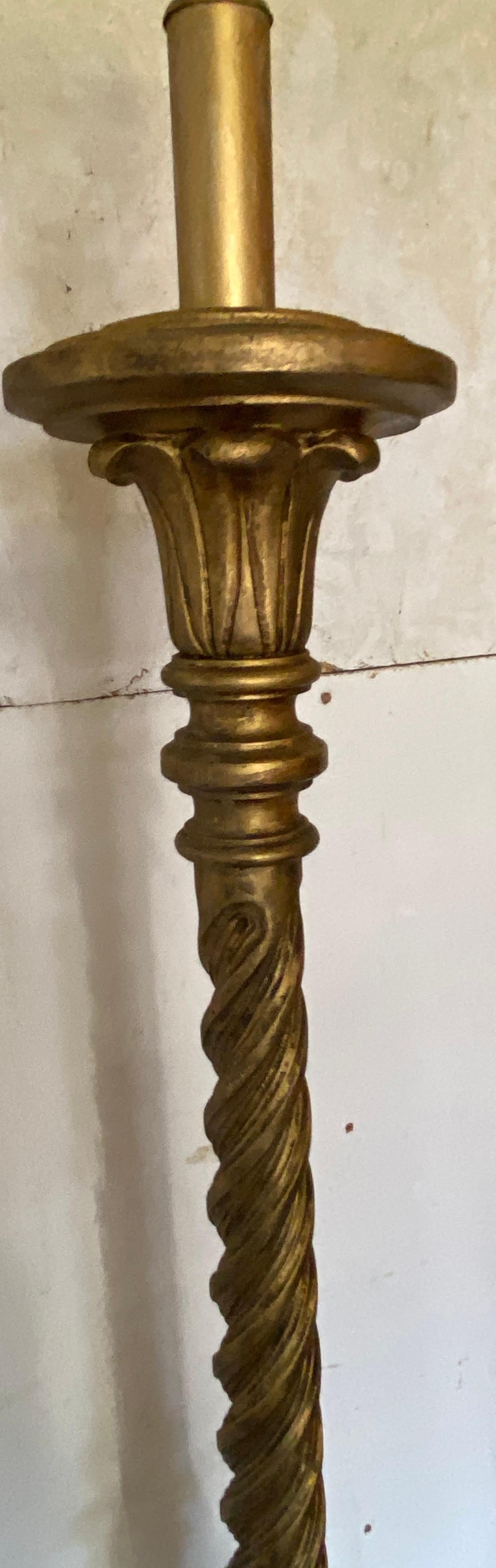 Carved Antique Gold Gilt Italian Baroque Style Floor Lamp