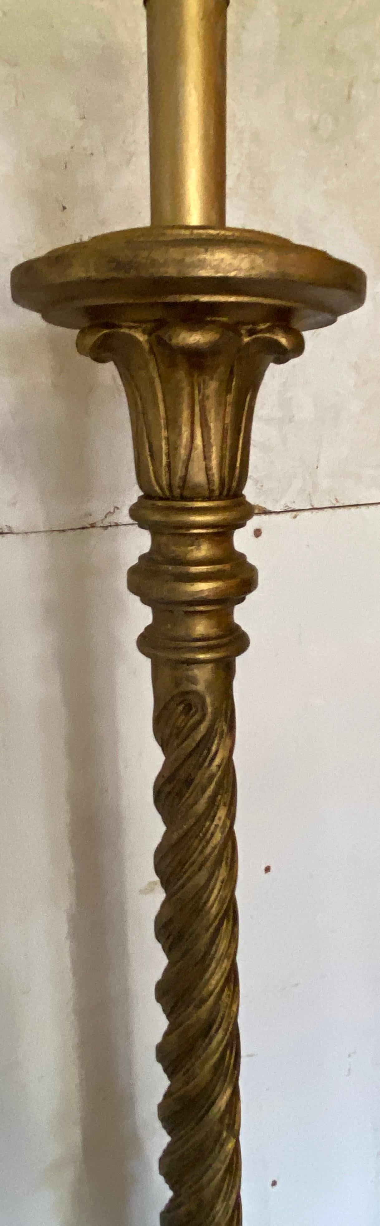 Antique Gold Gilt Italian Baroque Style Floor Lamp In Good Condition In Sheffield, MA