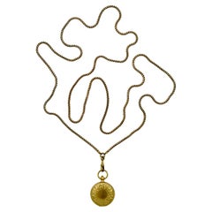 Antique Gold Gilt Metal Long Guard Chain Brass Sovereign Coin Holder Pendant