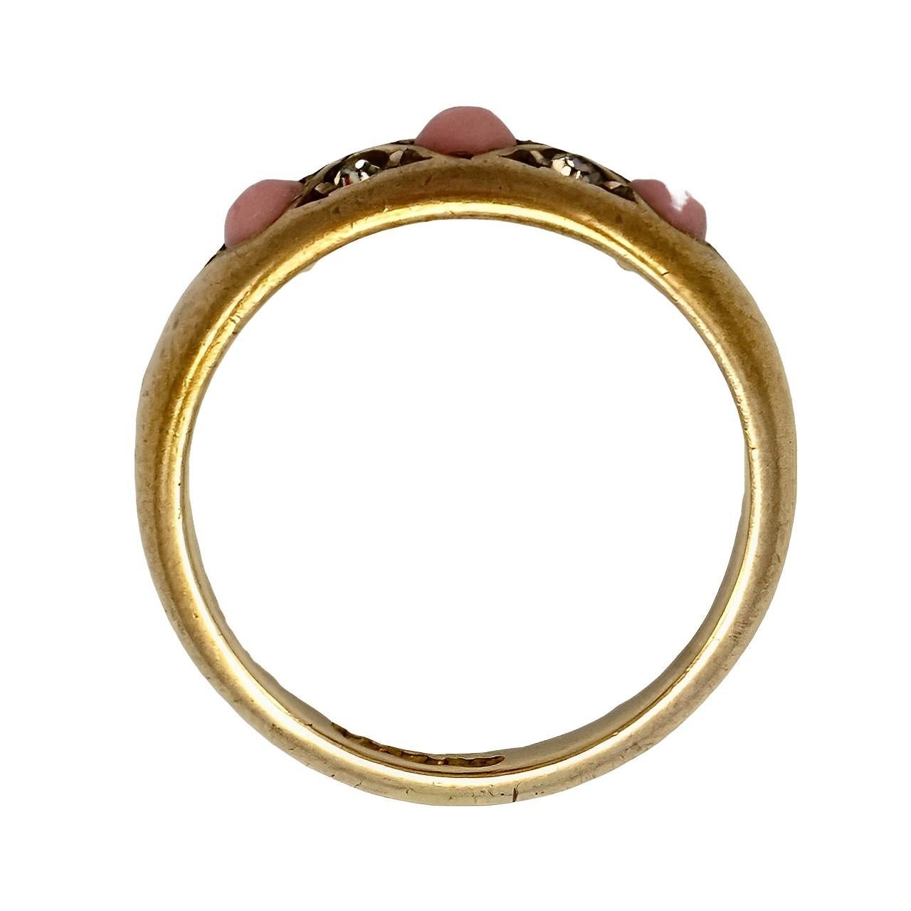 Women's or Men's Antique Gold Gilt Metal Ring with Pink Glass Stones and Clear Paste Stones For Sale