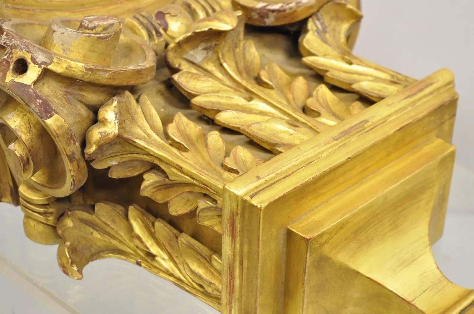 19th Century Antique Gold Giltwood French Louis XV Style Wooden Acanthus Corbel Wall Bracket For Sale