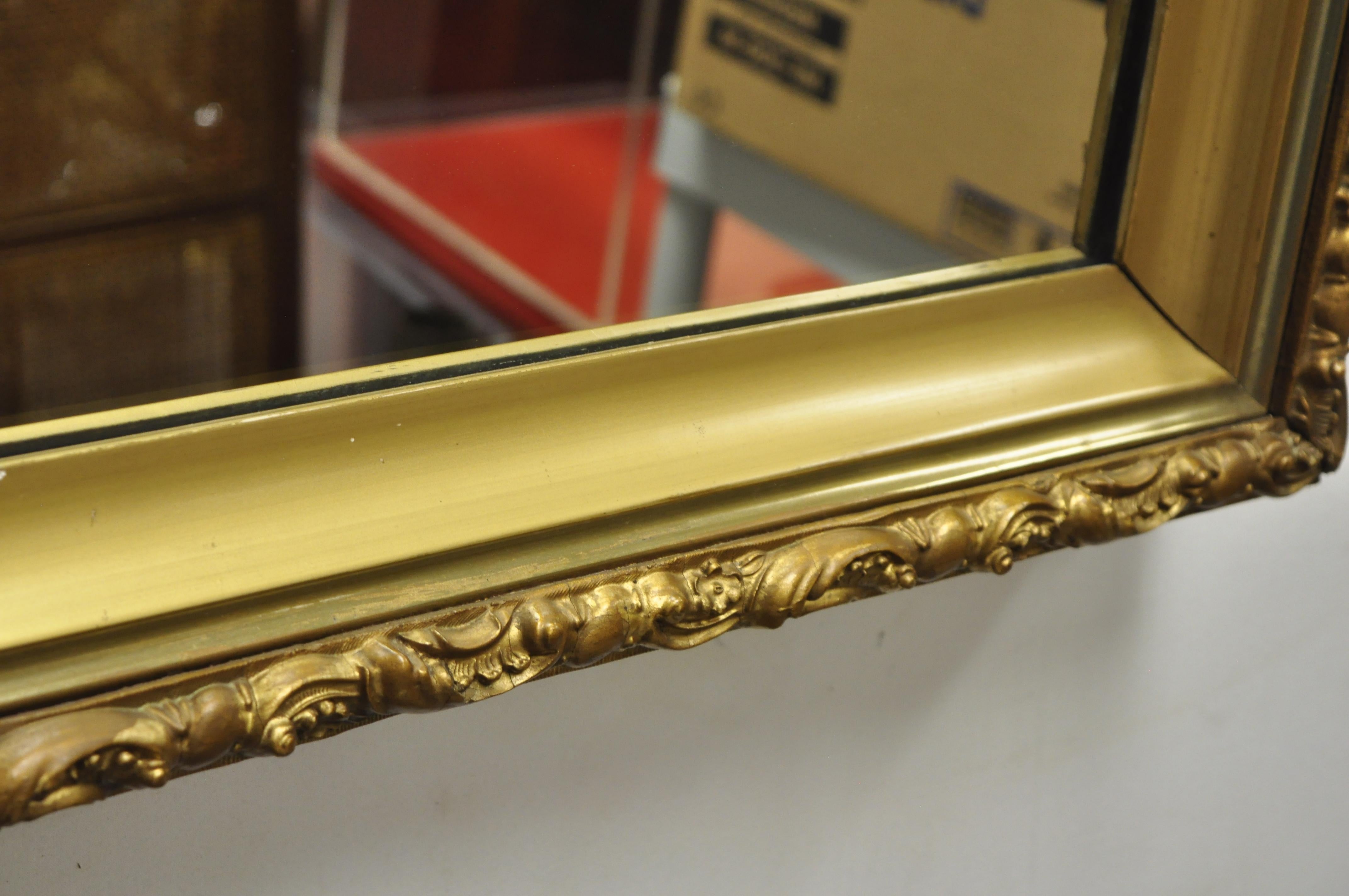 Antique Gold Giltwood Gesso French Victorian Deep Frame Wall Mirror For Sale 4