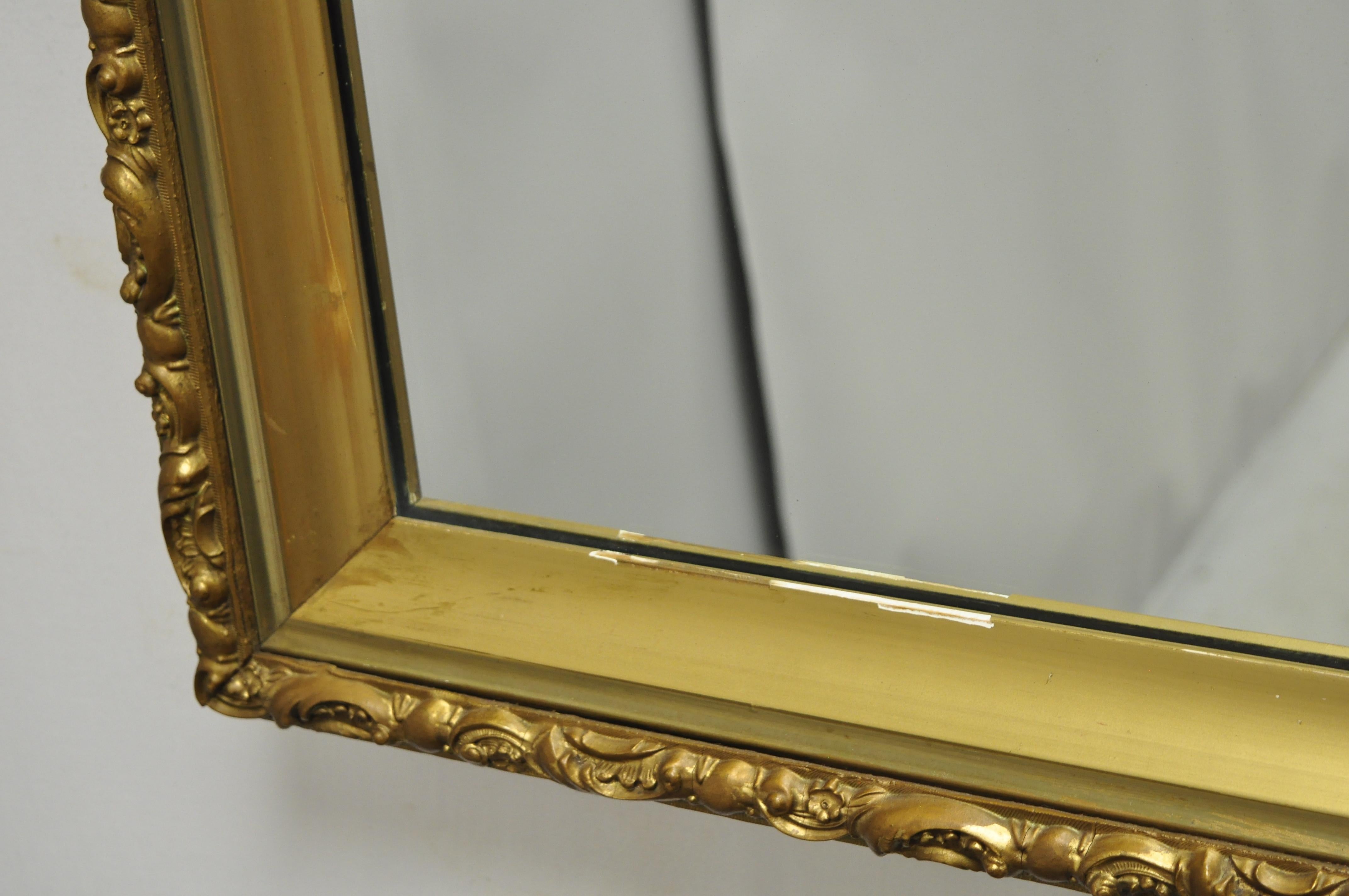 Antique Gold Giltwood Gesso French Victorian Deep Frame Wall Mirror In Good Condition For Sale In Philadelphia, PA