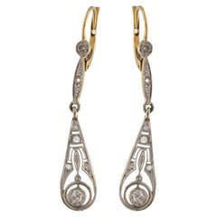 Antique gold hanging earrings with diamonds, first half of the 20th century.