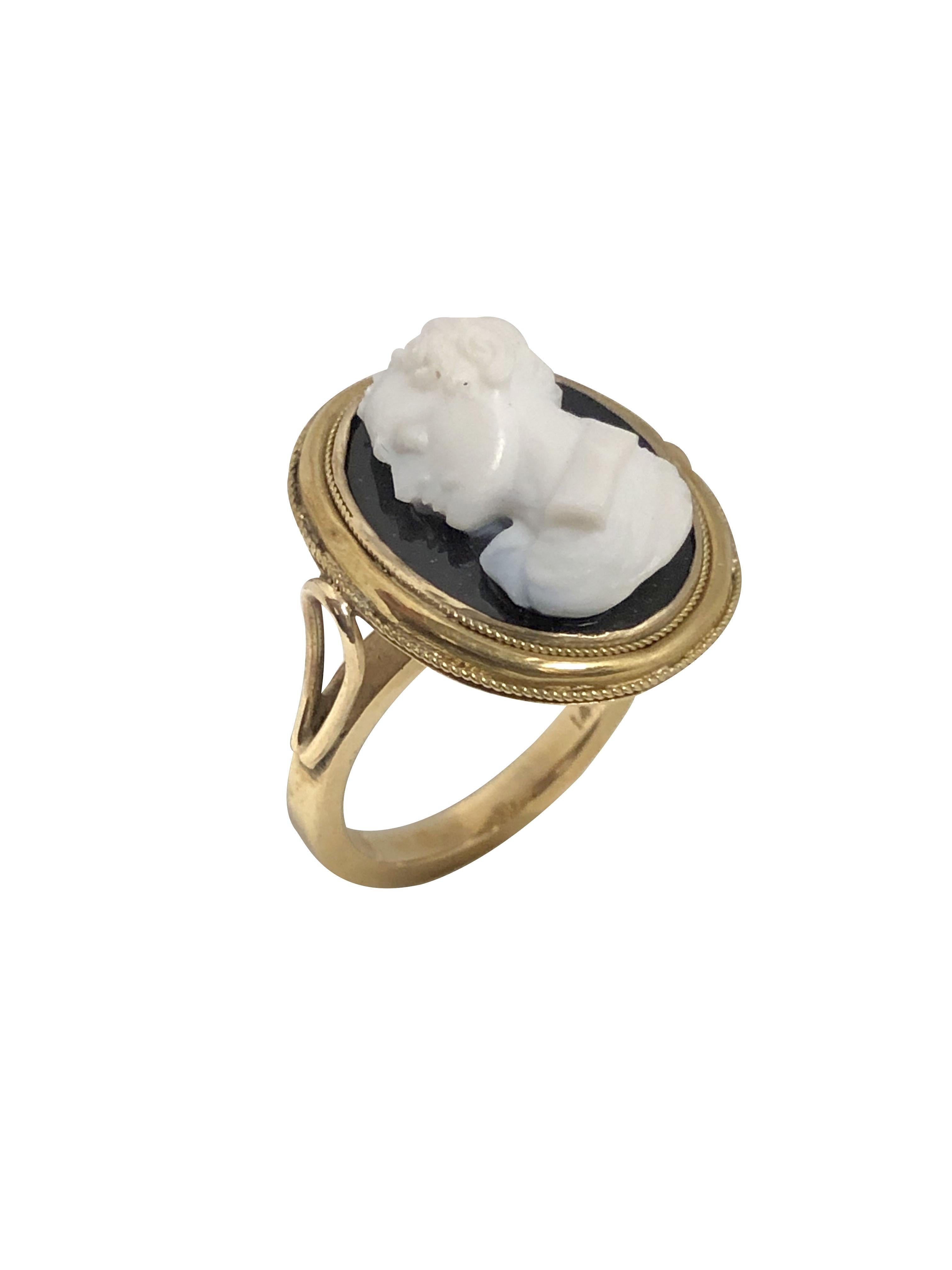 Oval Cut Antique Gold Hard Stone Intaglio Cameo Ring