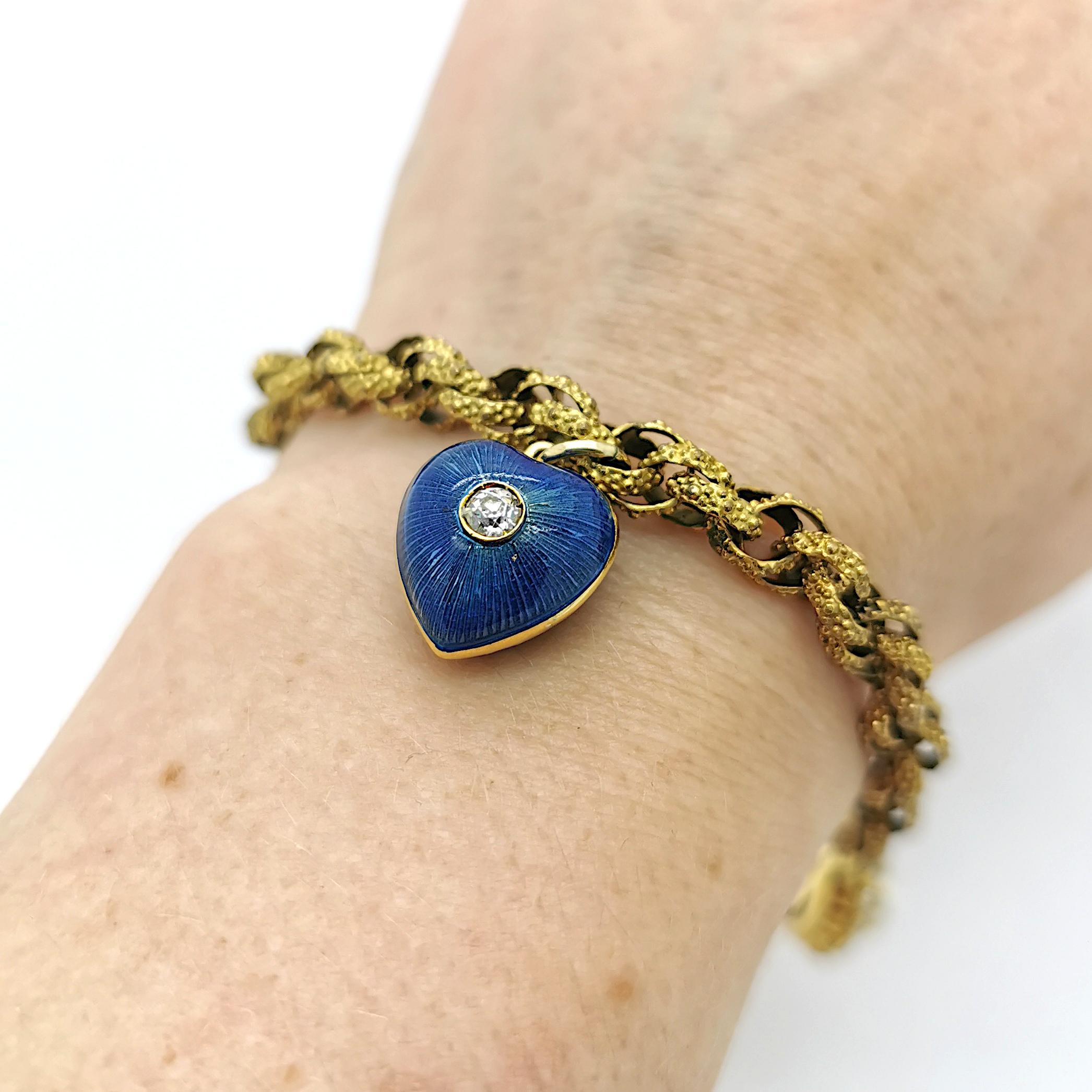 Victorian Antique Gold Heart Charm Bracelet For Sale