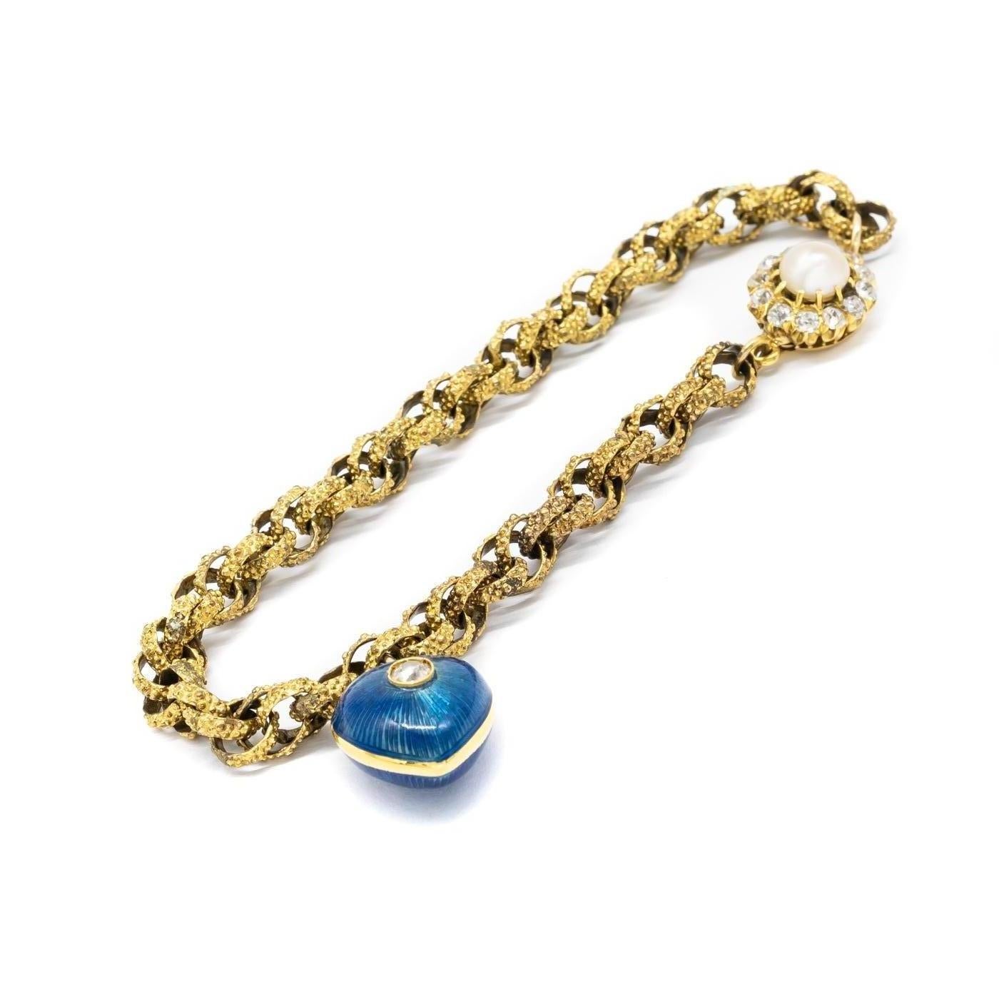 Women's Antique Gold Heart Charm Bracelet For Sale