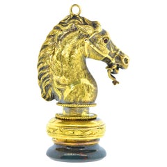 Antique Gold Horse Motif Seal Pendant Necklace, c. 1880