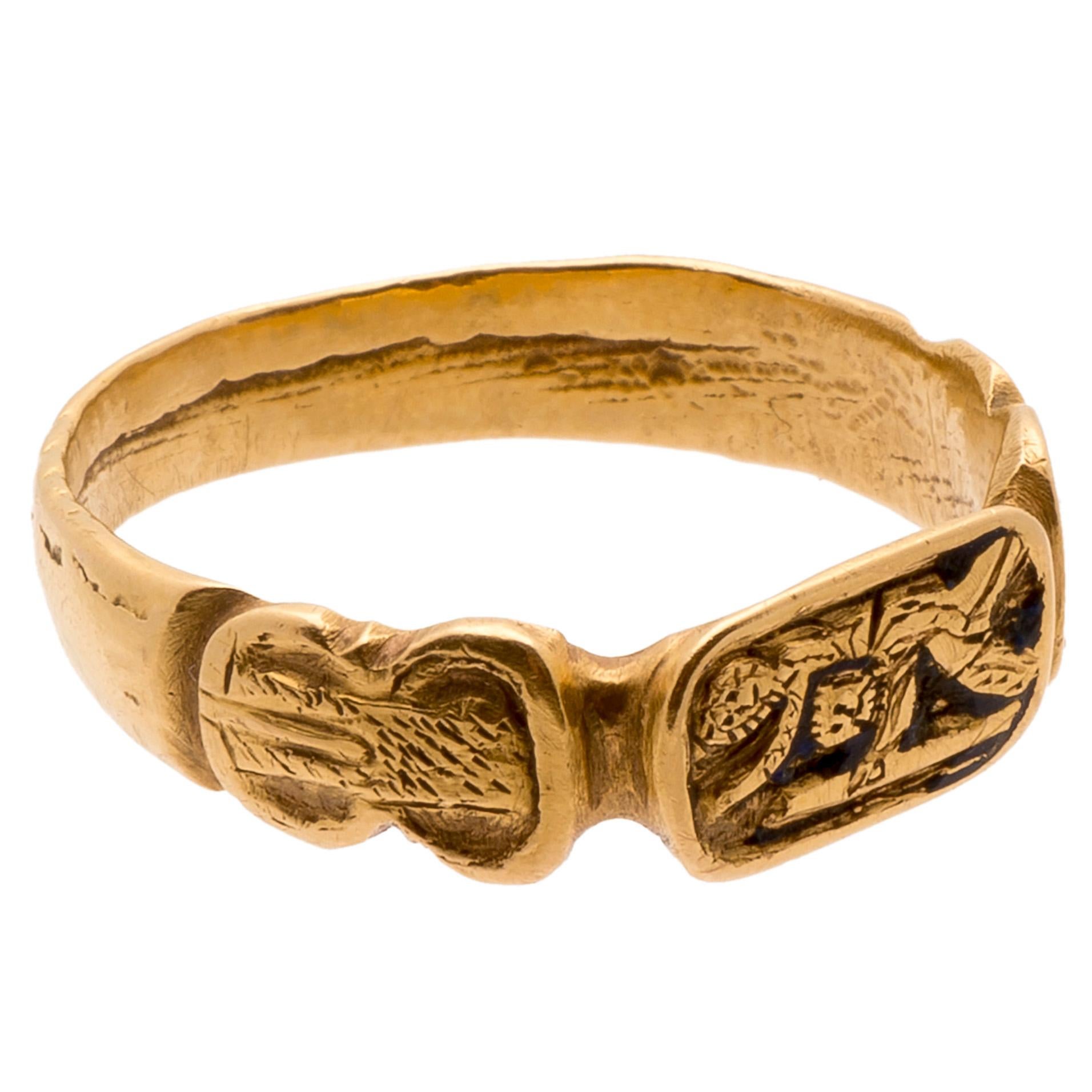 Antiker goldfarbener ikonografischer Bandring (Mittelalterlich) im Angebot