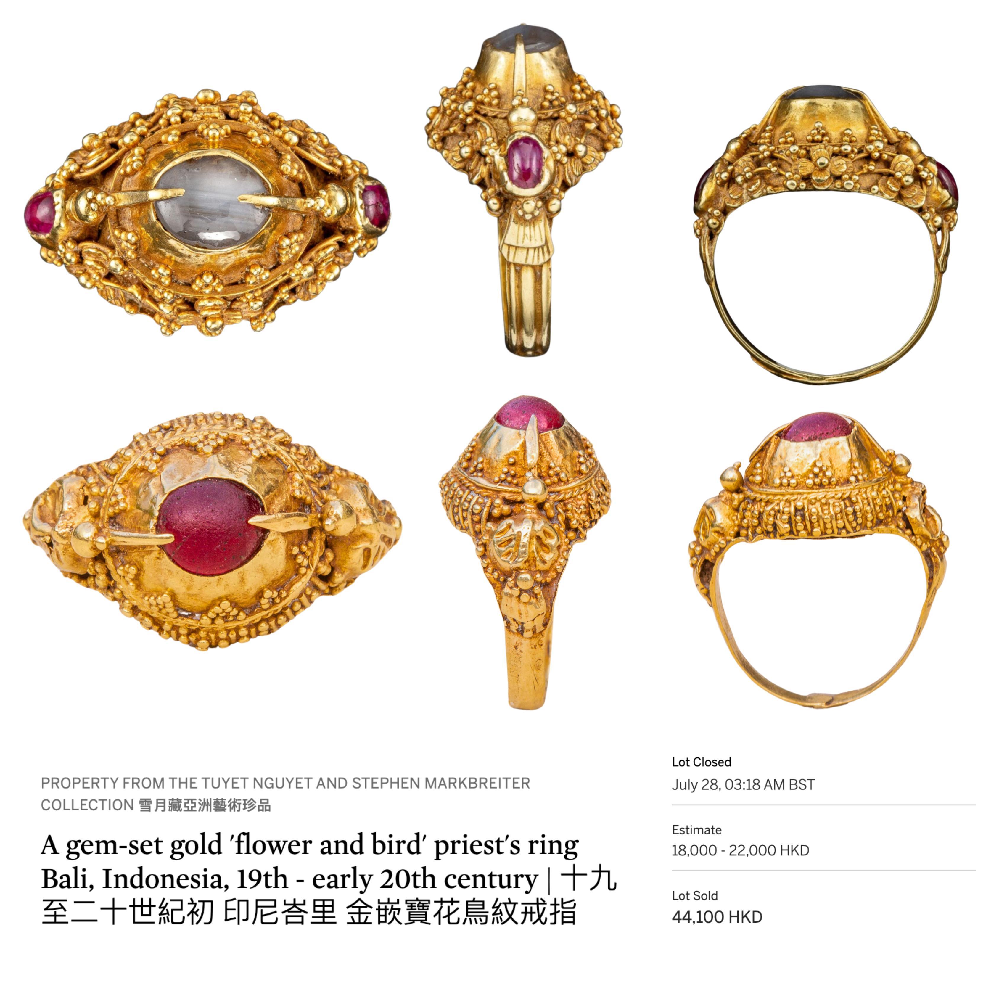 Antique Gold Indonesian Bali Garnet Ring 19th Century Hummingbird Gold Ring For Sale 11