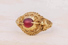 Antique Gold Indonesian Bali Garnet Ring 19th Century Hummingbird Gold Ring