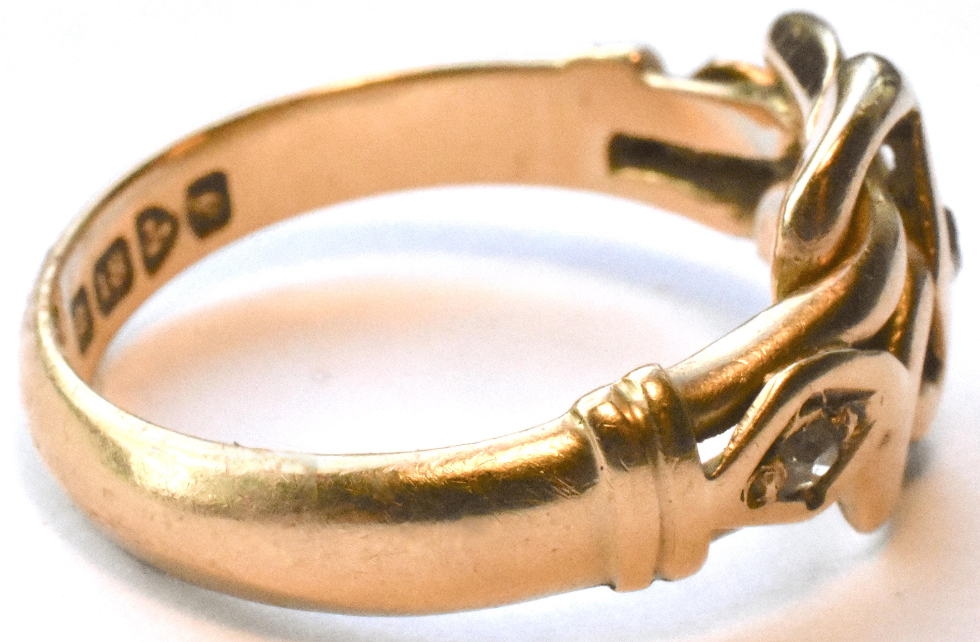 Victorian Antique Gold Knot Ring with diamonds, hallmarked Chester 1909, 6 3/4 $1435