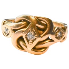 Bague en or antique à noeud avec diamants:: poinçonnée Chester 1909:: 6 3/4 $1435