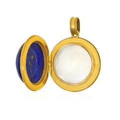 Antique Gold Lapis and Diamond Etruscan Style Pendant Locket