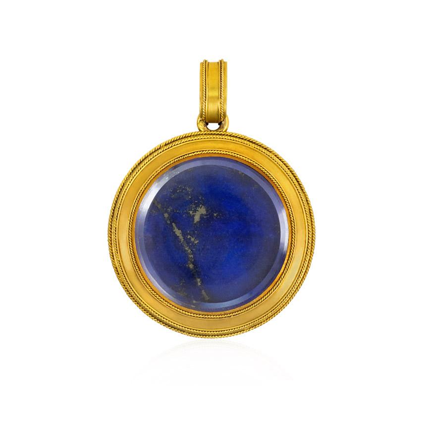 Etruscan Revival Antique Gold Lapis and Diamond Etruscan Style Pendant Locket