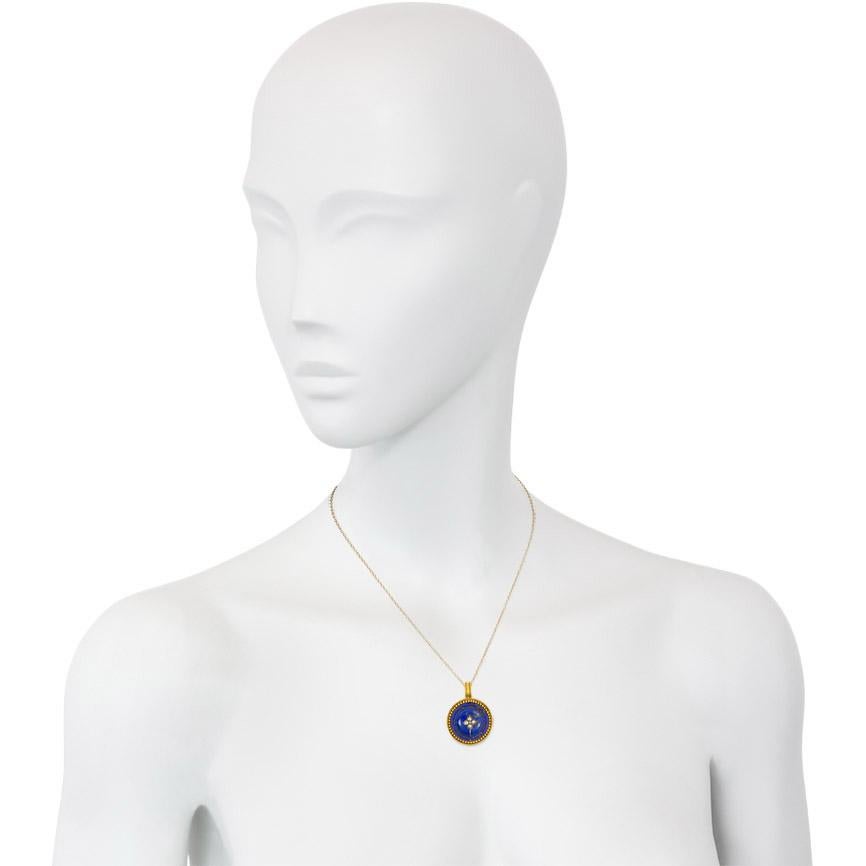 Antique Gold Lapis and Diamond Etruscan Style Pendant Locket In Good Condition In New York, NY