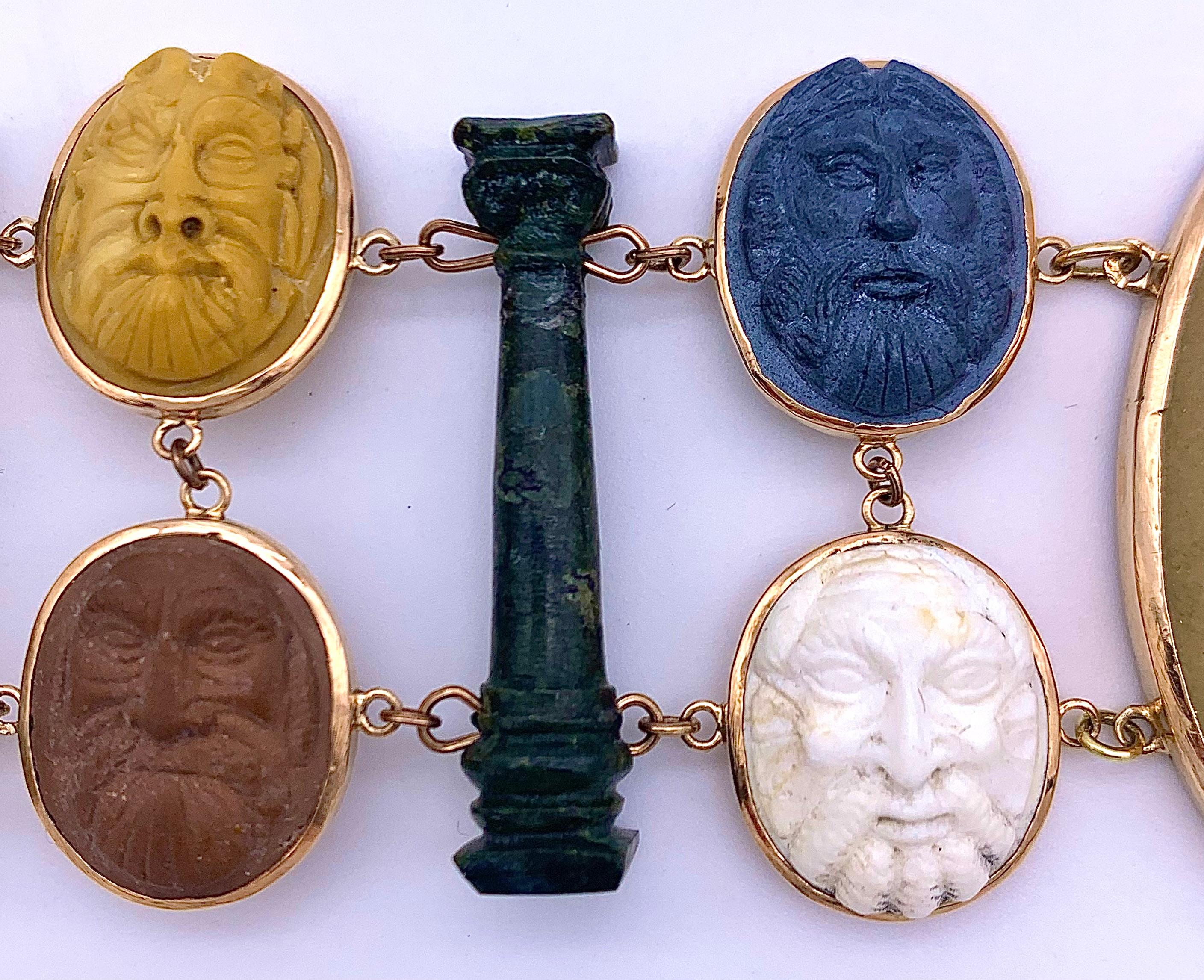 Antikes Lava-Kamee-Armband aus Gold Grand Tour Grand Tour Souvenir-Theatermaske im Zustand „Gut“ im Angebot in Munich, Bavaria