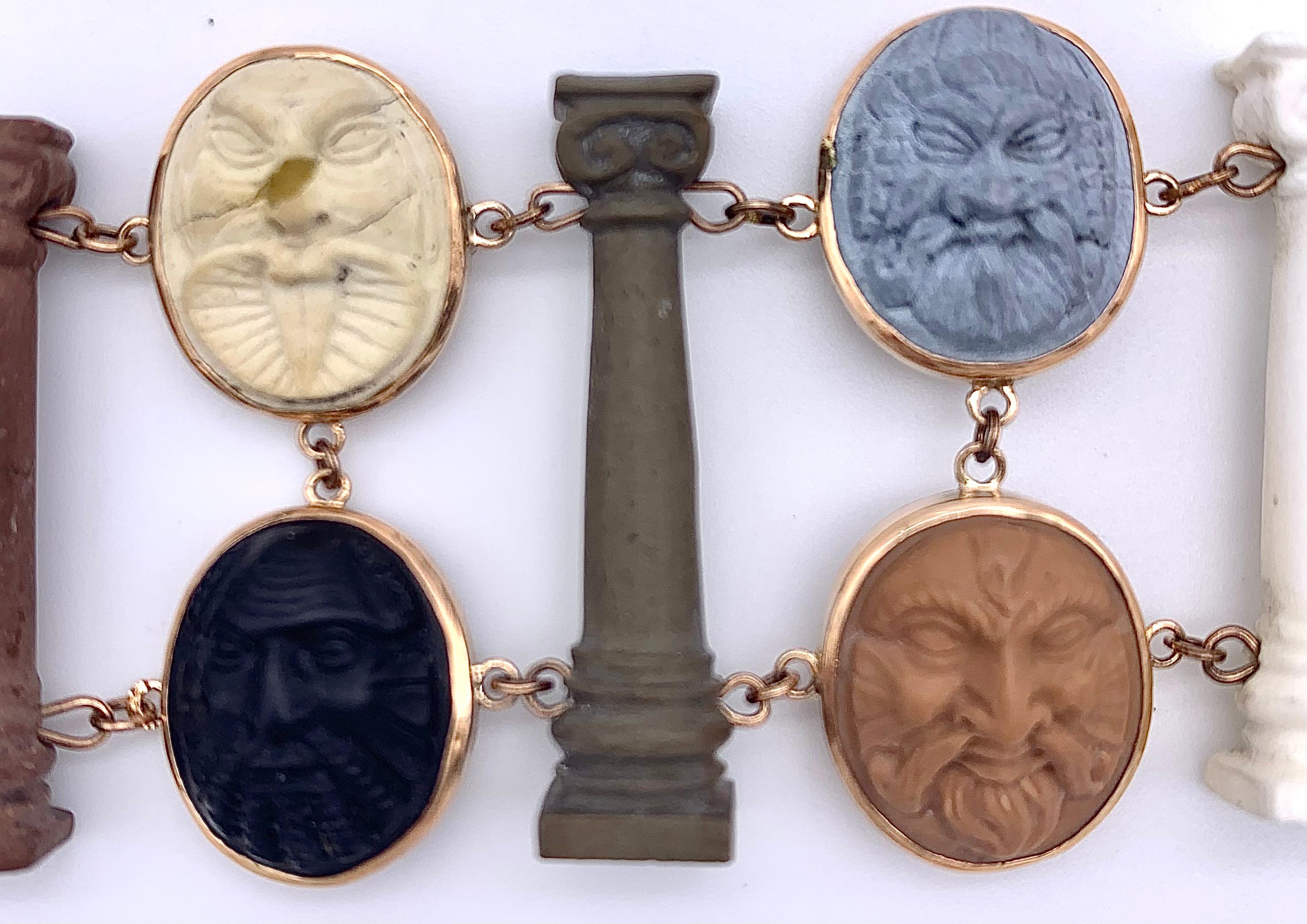 Antikes Lava-Kamee-Armband aus Gold Grand Tour Grand Tour Souvenir-Theatermaske Damen im Angebot