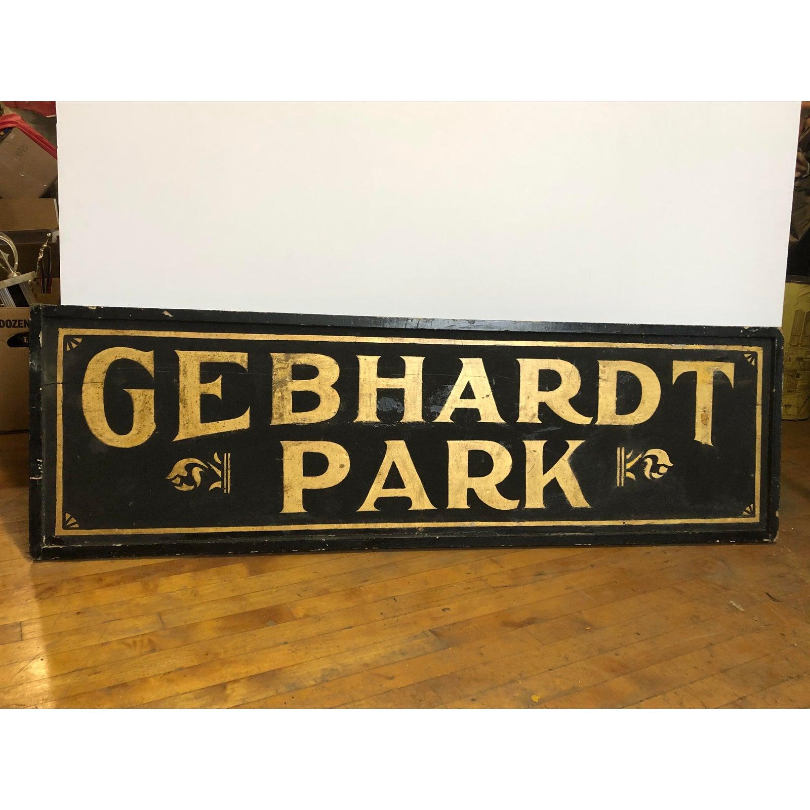 Antique gold leaf sign Gebhardt Park. Framed in original wood frame.