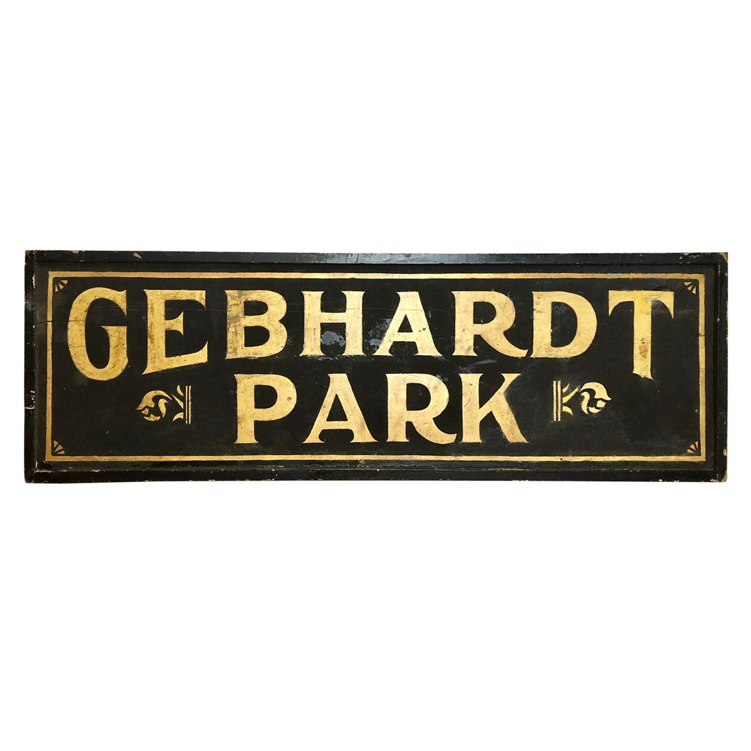 Antikes Blattgold-Schild „Gebhardt Park“ mit schwarzem Blattgold im Angebot