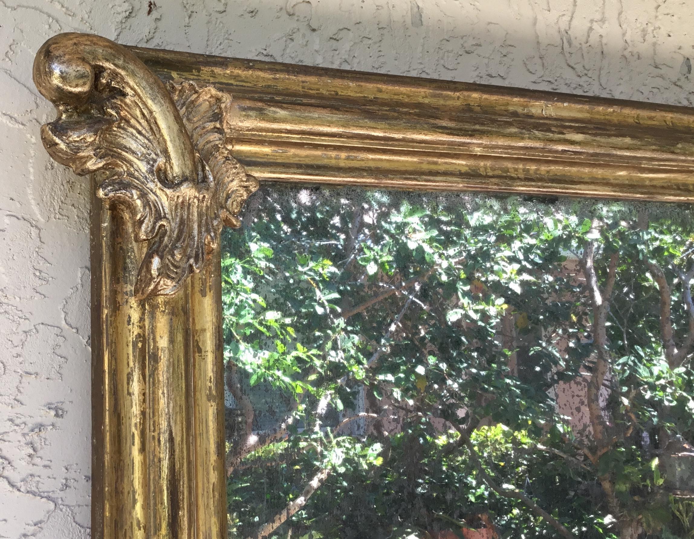 Antique Gold Leaf  Wood Mirror In Distressed Condition In Delray Beach, FL