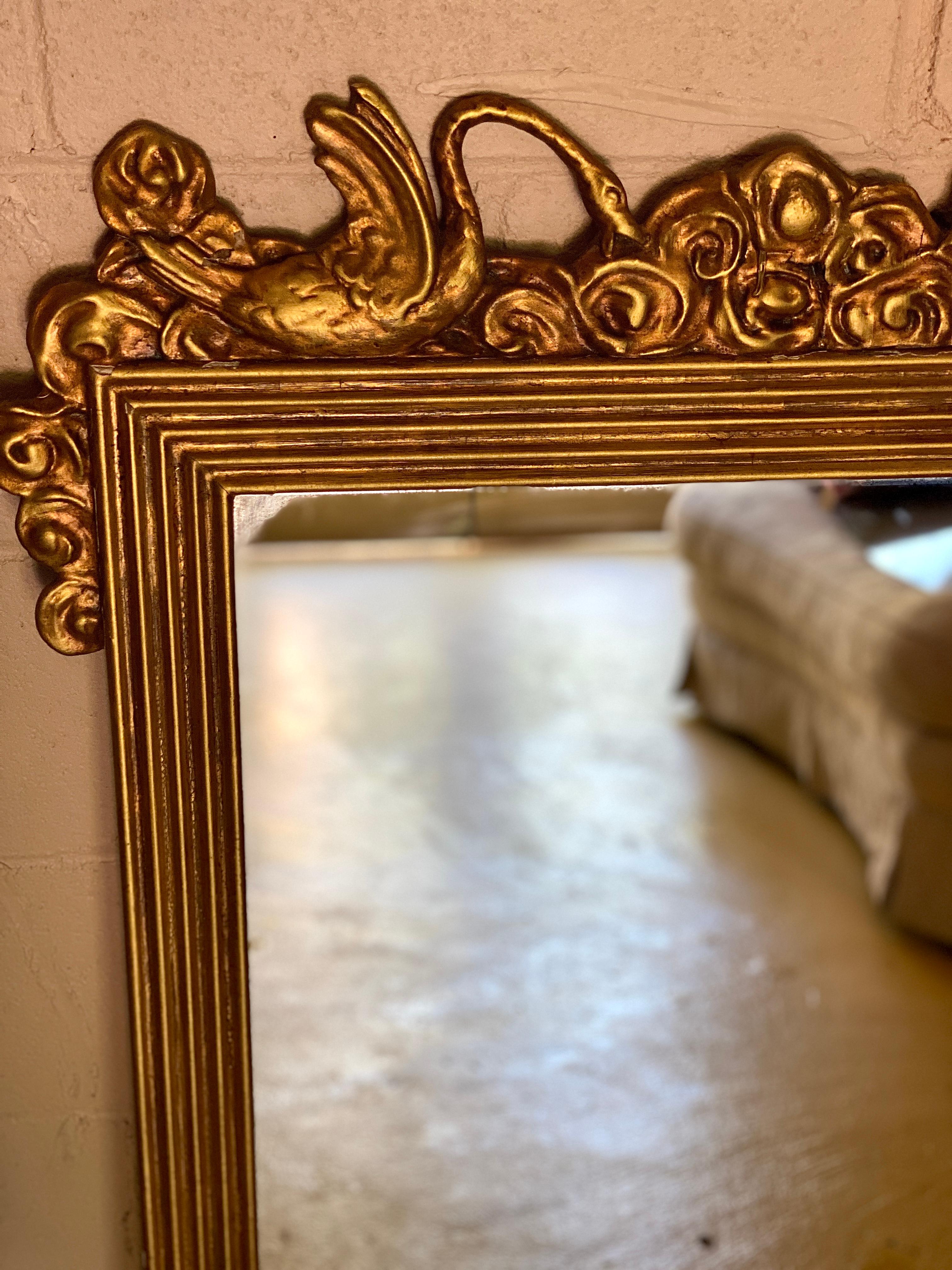 Gilt Antique Gold Leaf Gilded Swan Mirror For Sale