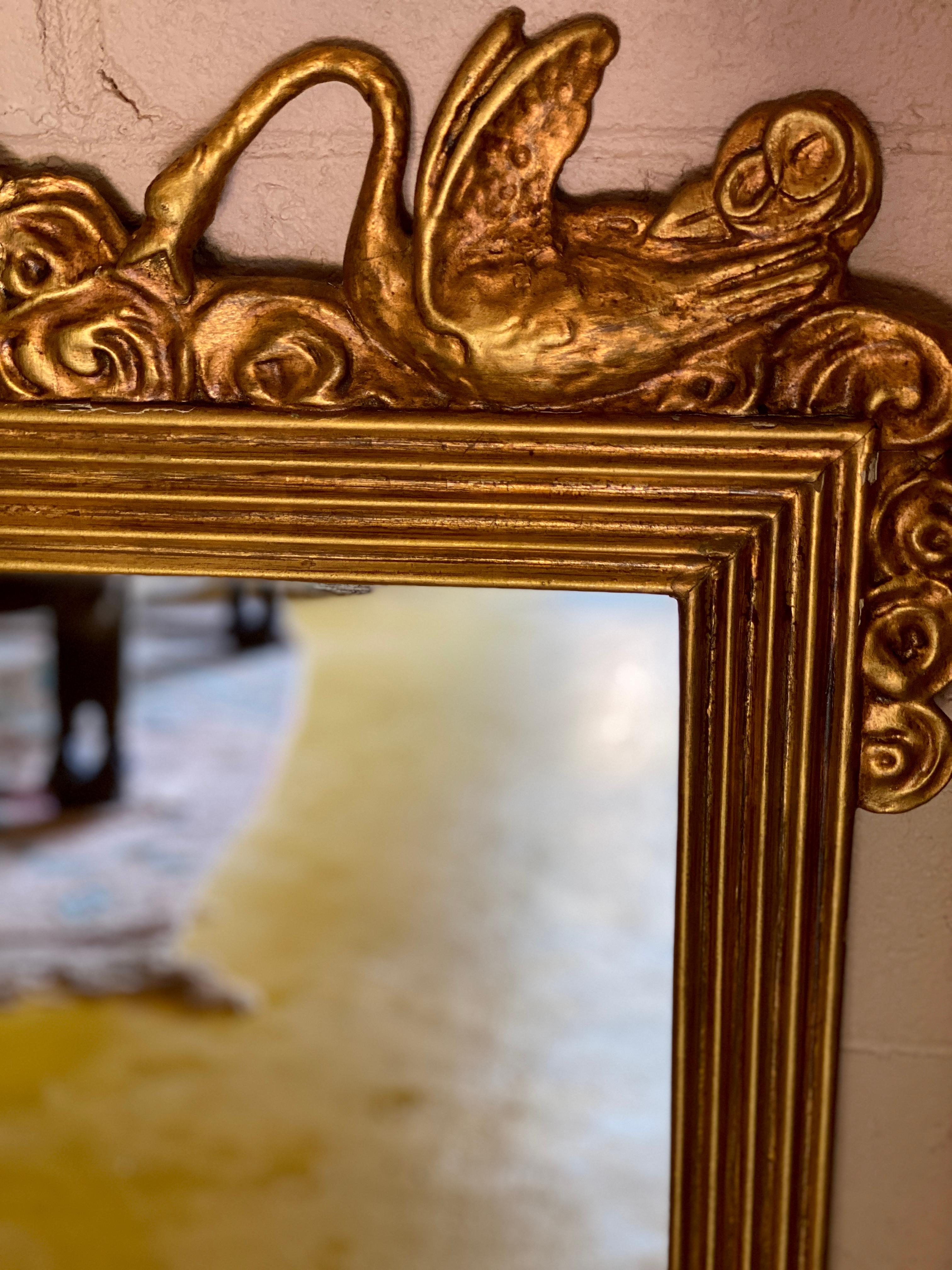Antique Gold Leaf Gilded Swan Mirror In Good Condition For Sale In Mount Pleasant, SC