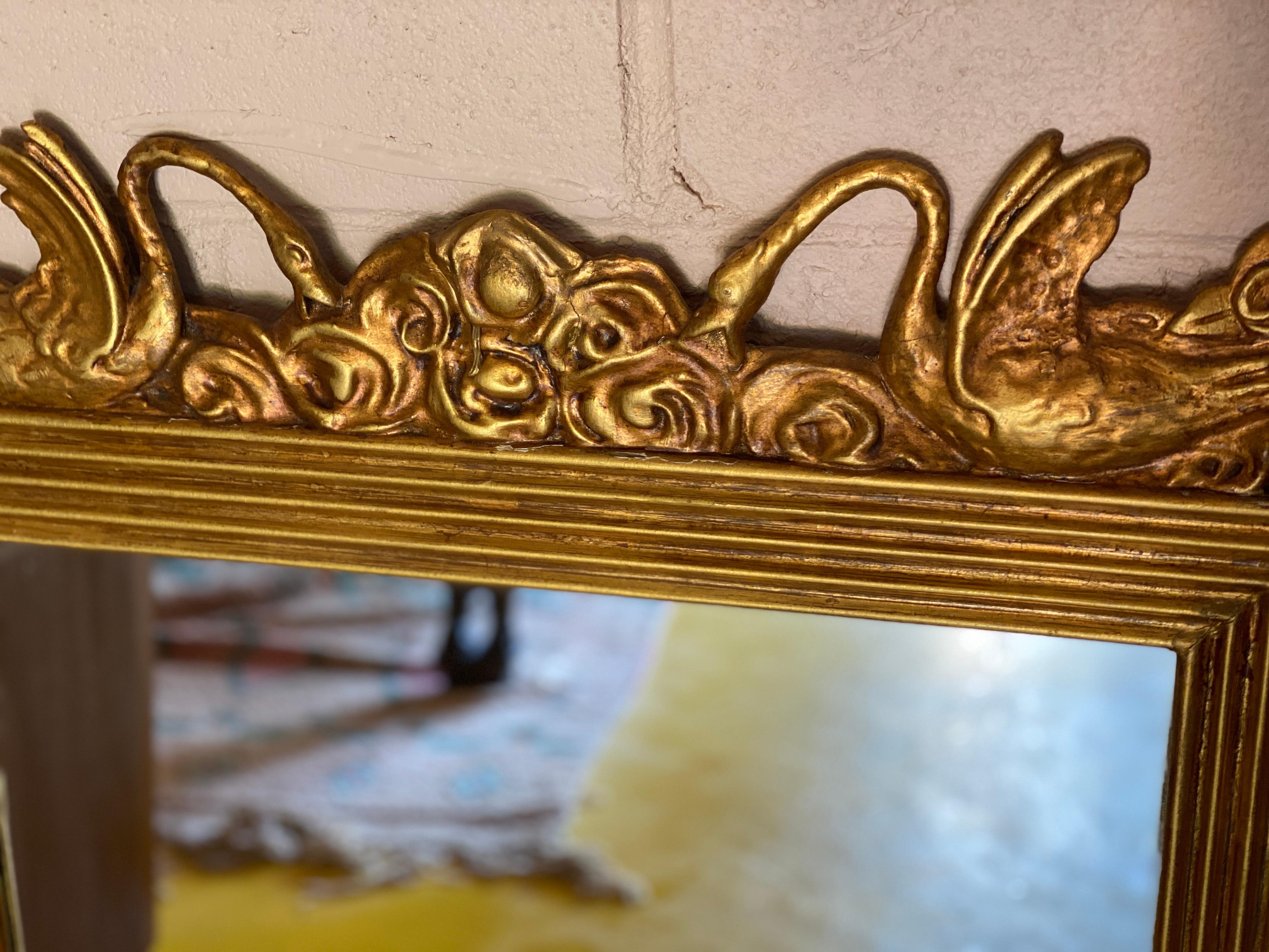 Early 20th Century Antique Gold Leaf Gilded Swan Mirror For Sale
