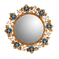 Antike Blattgold Metall und Kristall Wandspiegel