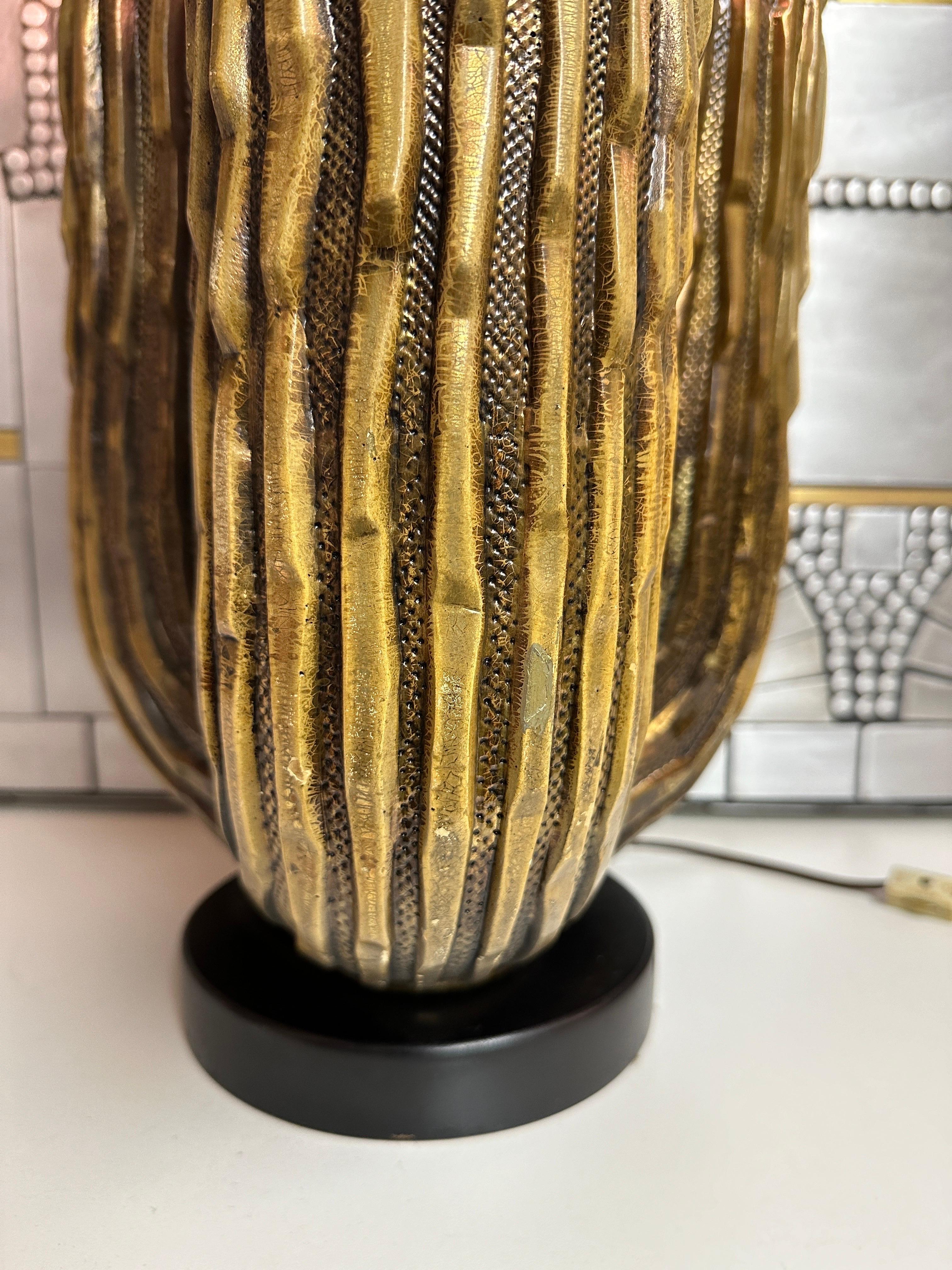 Antique Gold Leaf Plaster Cactus Lamp For Sale 2