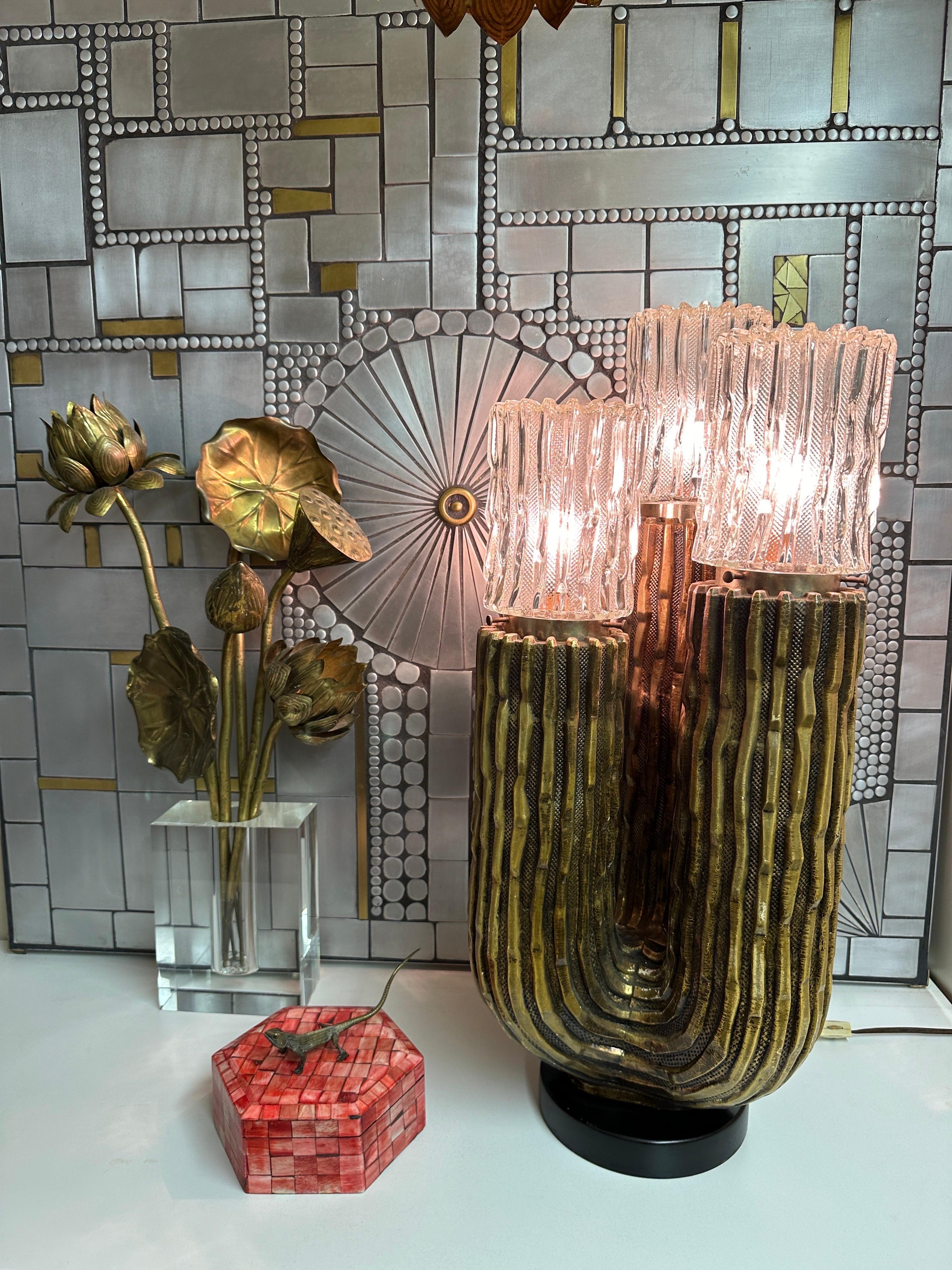 Antique Gold Leaf Plaster Cactus Lamp For Sale 3