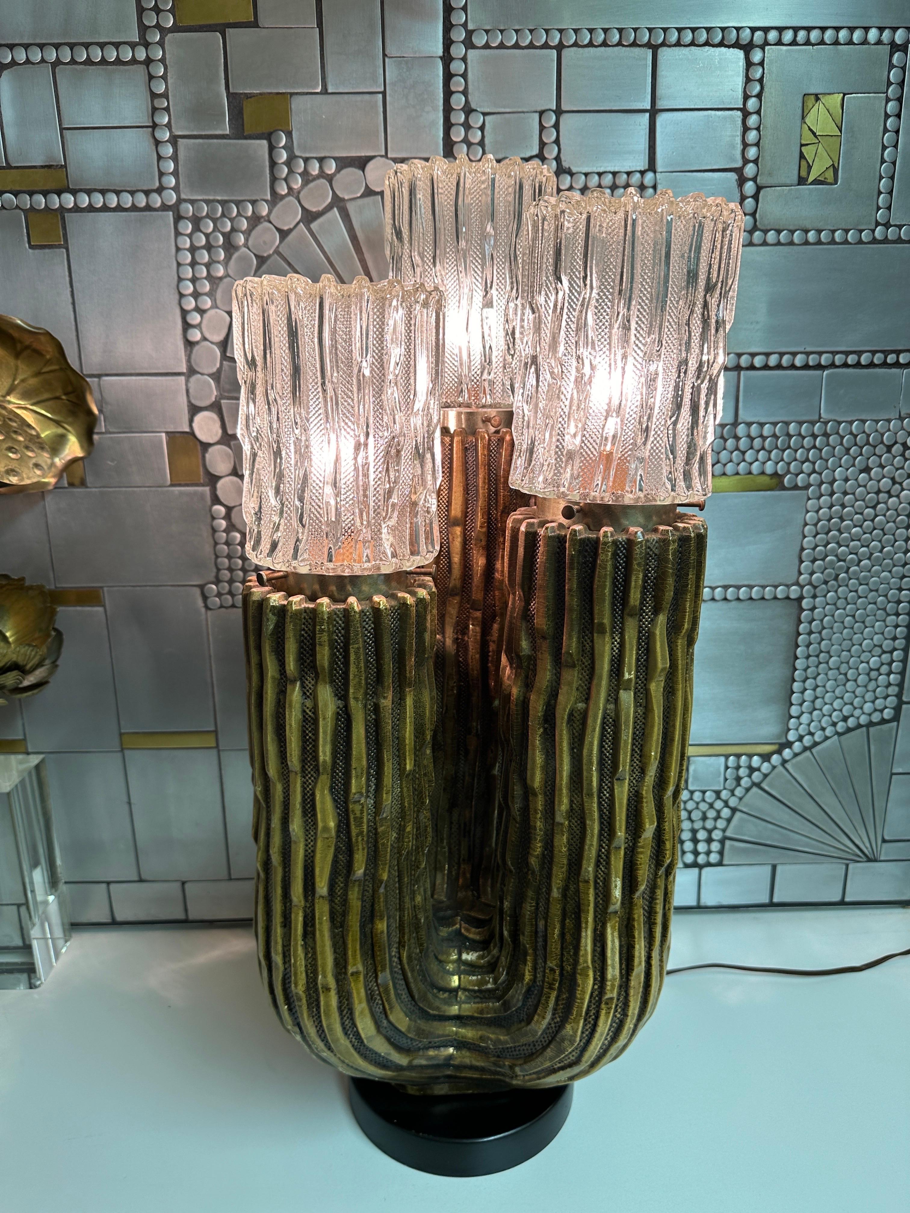 Plaster cactus lamp in antique gold leaf  by Fuggiti Studio
Requires candelabra base bulbs.