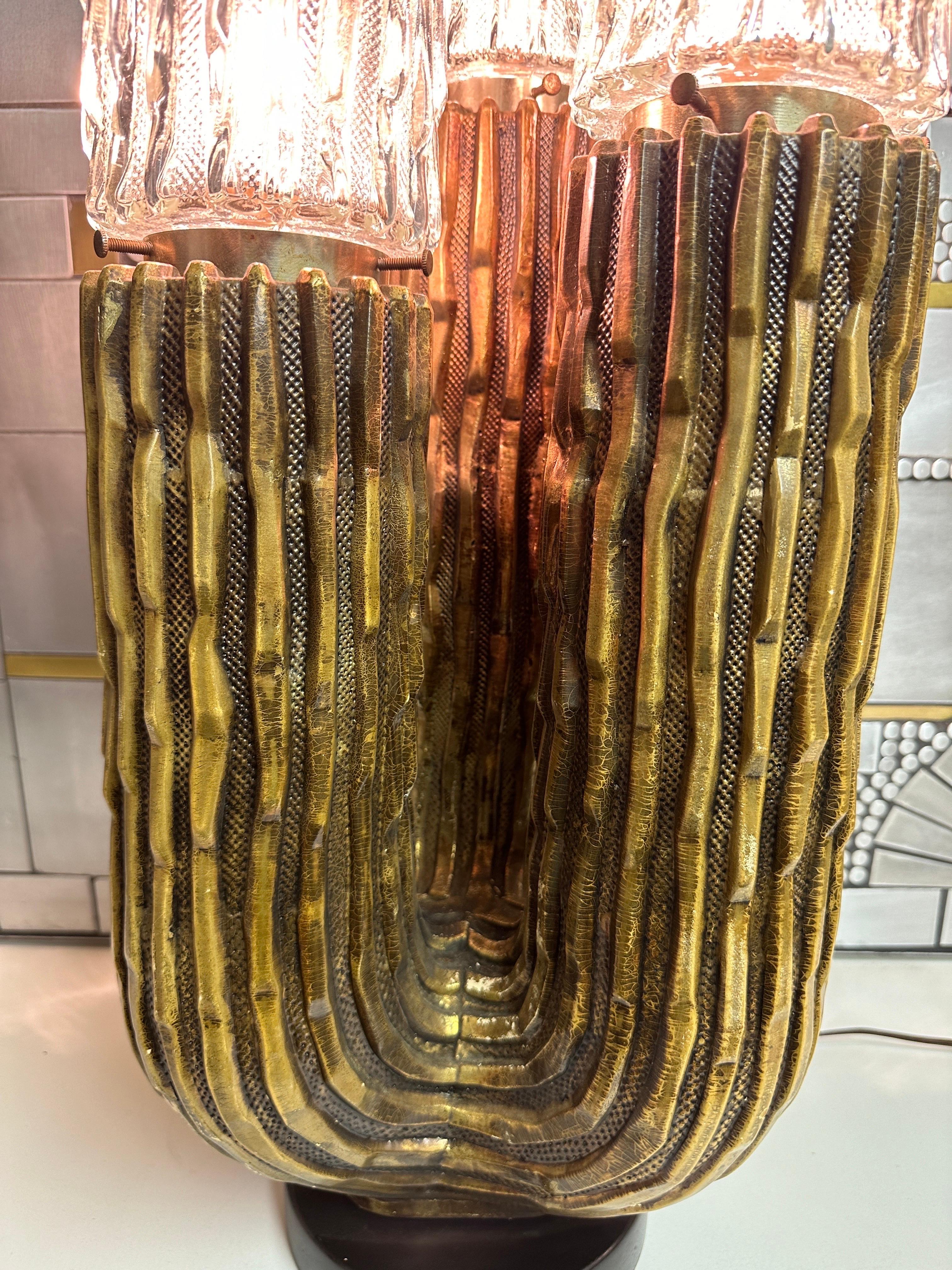 American Antique Gold Leaf Plaster Cactus Lamp For Sale