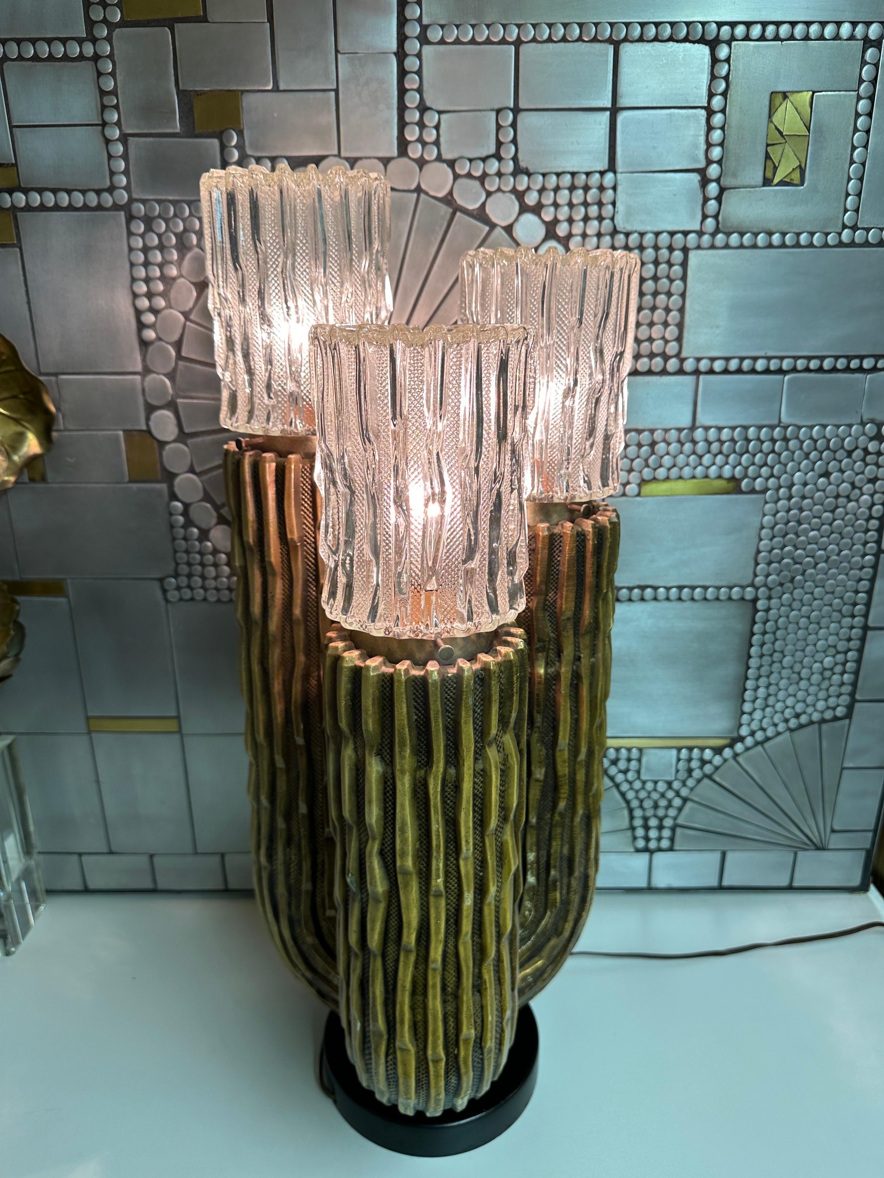 Antique Gold Leaf Plaster Cactus Lamp In Good Condition For Sale In North Hollywood, CA