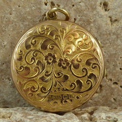 Antique Gold Locket, Hand Engraved, Birmingham, 1905