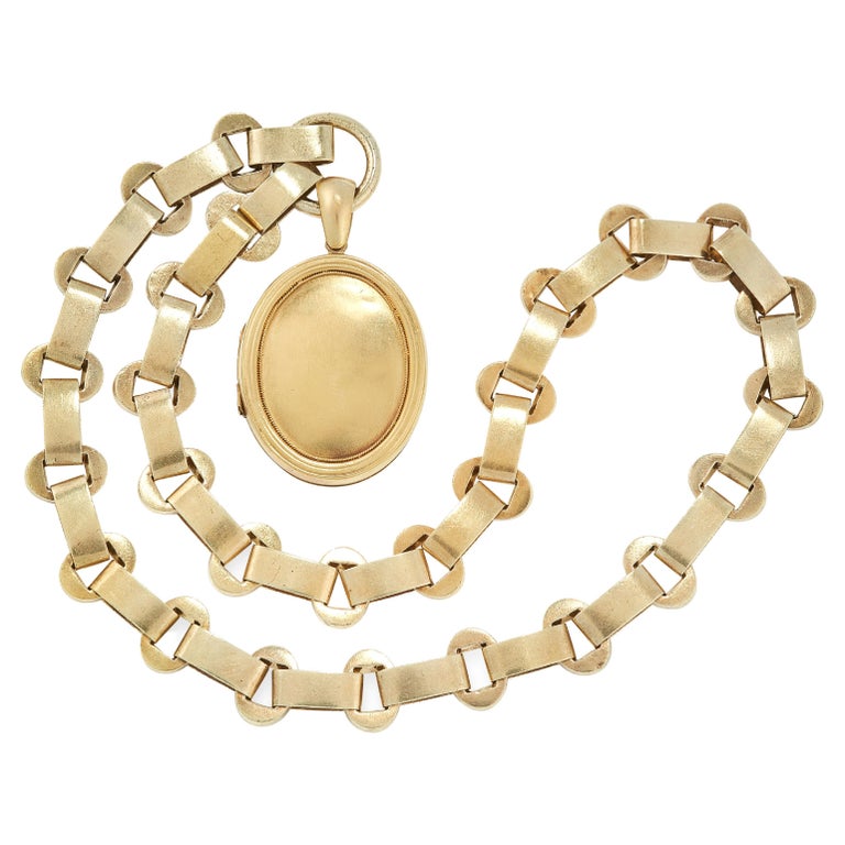 Antique Gold Locket Pendant and Collar Necklace For Sale at 1stDibs
