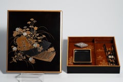 Antique Gold Maki-e and Raden Uchiwa Fan Suzuribako