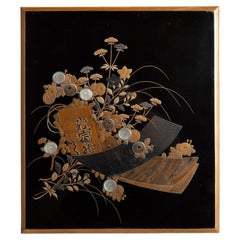 Antique Gold Maki-e and Raden Uchiwa Fan Suzuribako