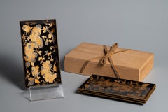 Antique Gold Maki-e Peony & Arabesque Rectangular Plates, Set of 4