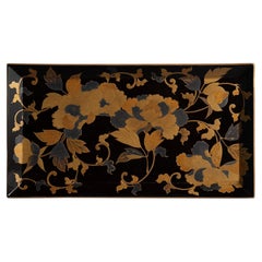 Antique Gold Maki-e Peony & Arabesque Rectangular Plates, Set of 4