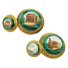 Antique Gold Malachite and Micro Mosaic Cufflinks Owned and Worn by Jerry Lewis