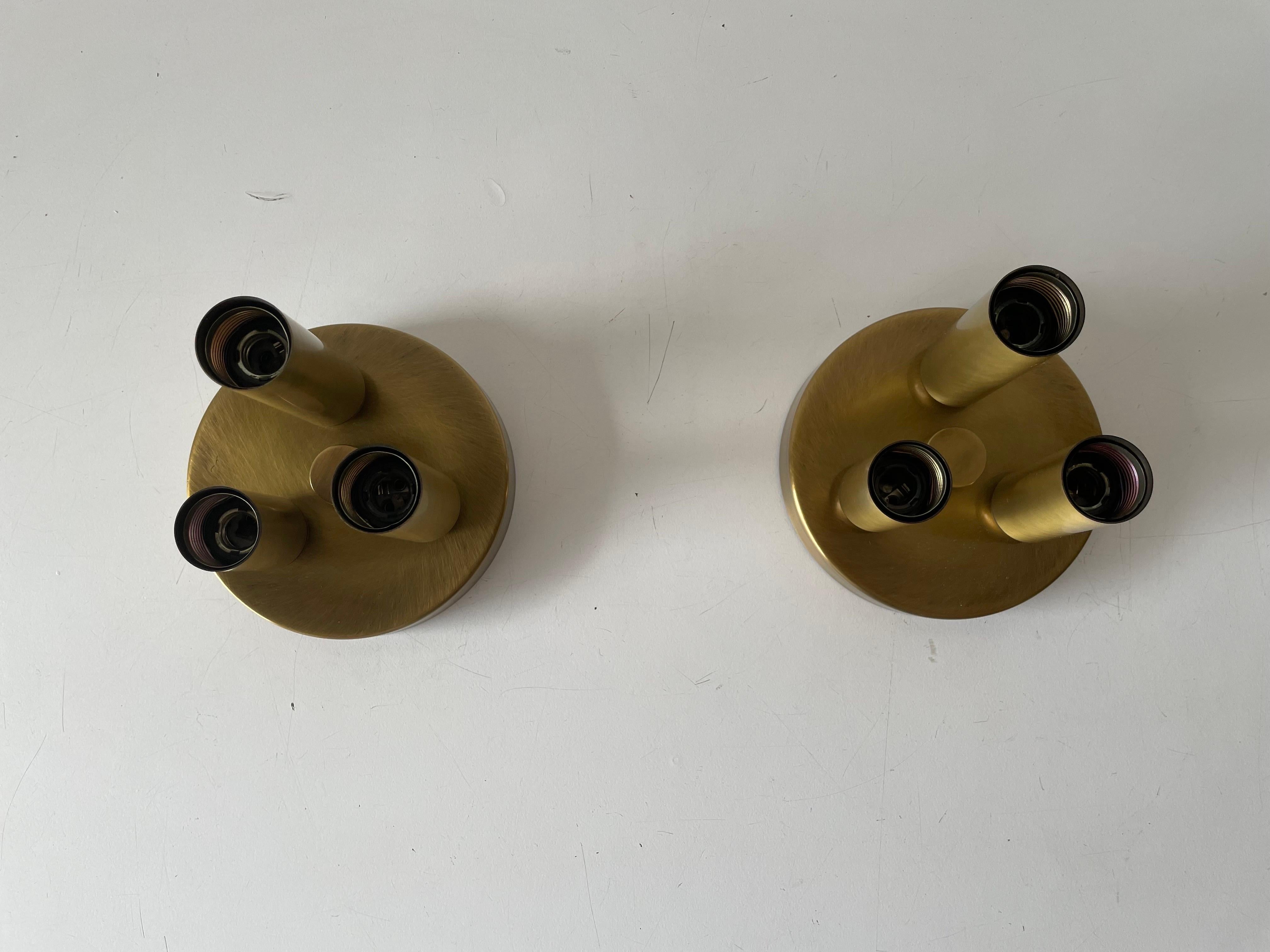 Space Age Antique Gold Metal Triple Tube Pair of Ceiling Lamps by TZ, 1960s Germany For Sale