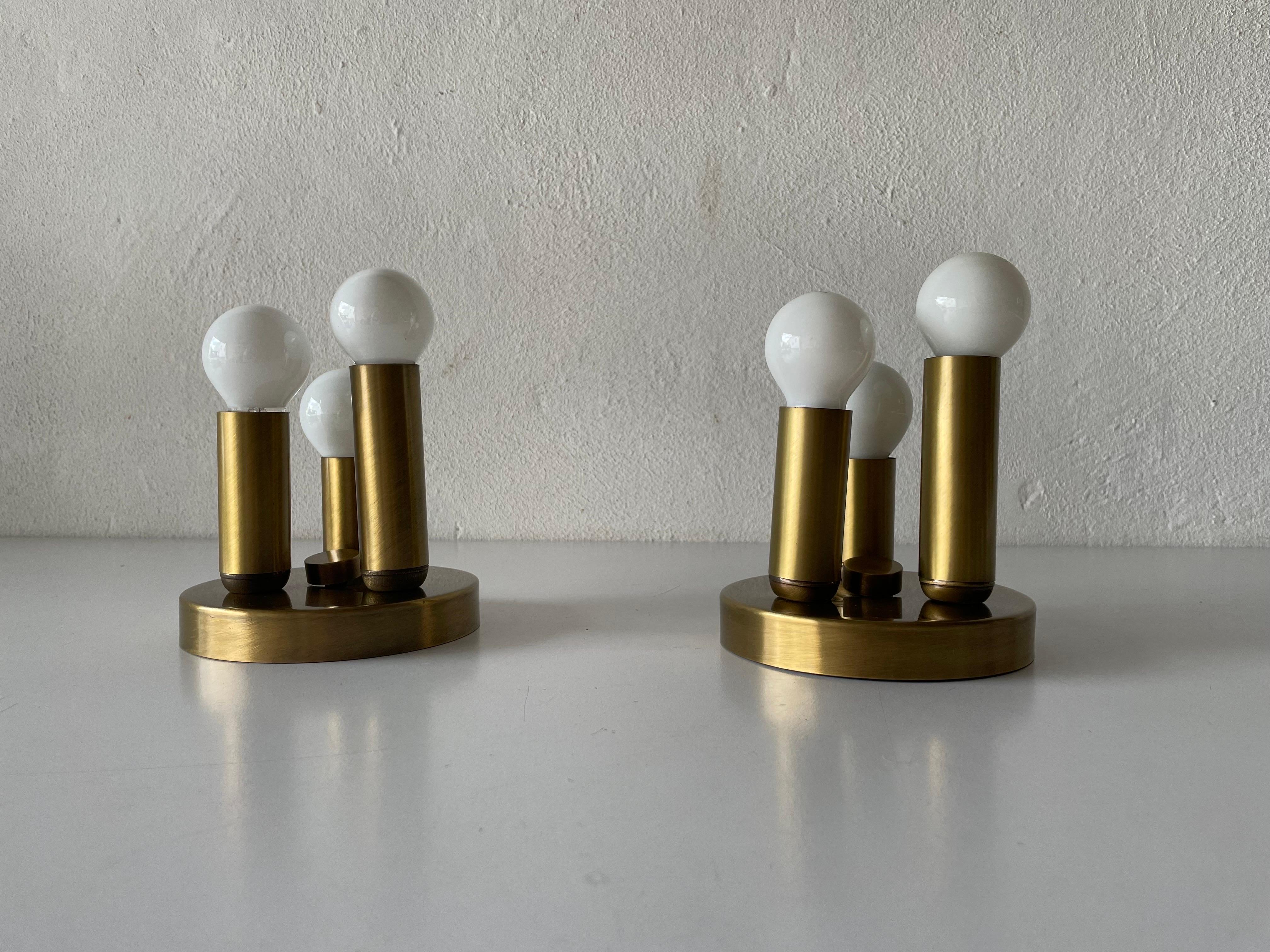 Mid-20th Century Antique Gold Metal Triple Tube Pair of Ceiling Lamps by TZ, 1960s Germany For Sale