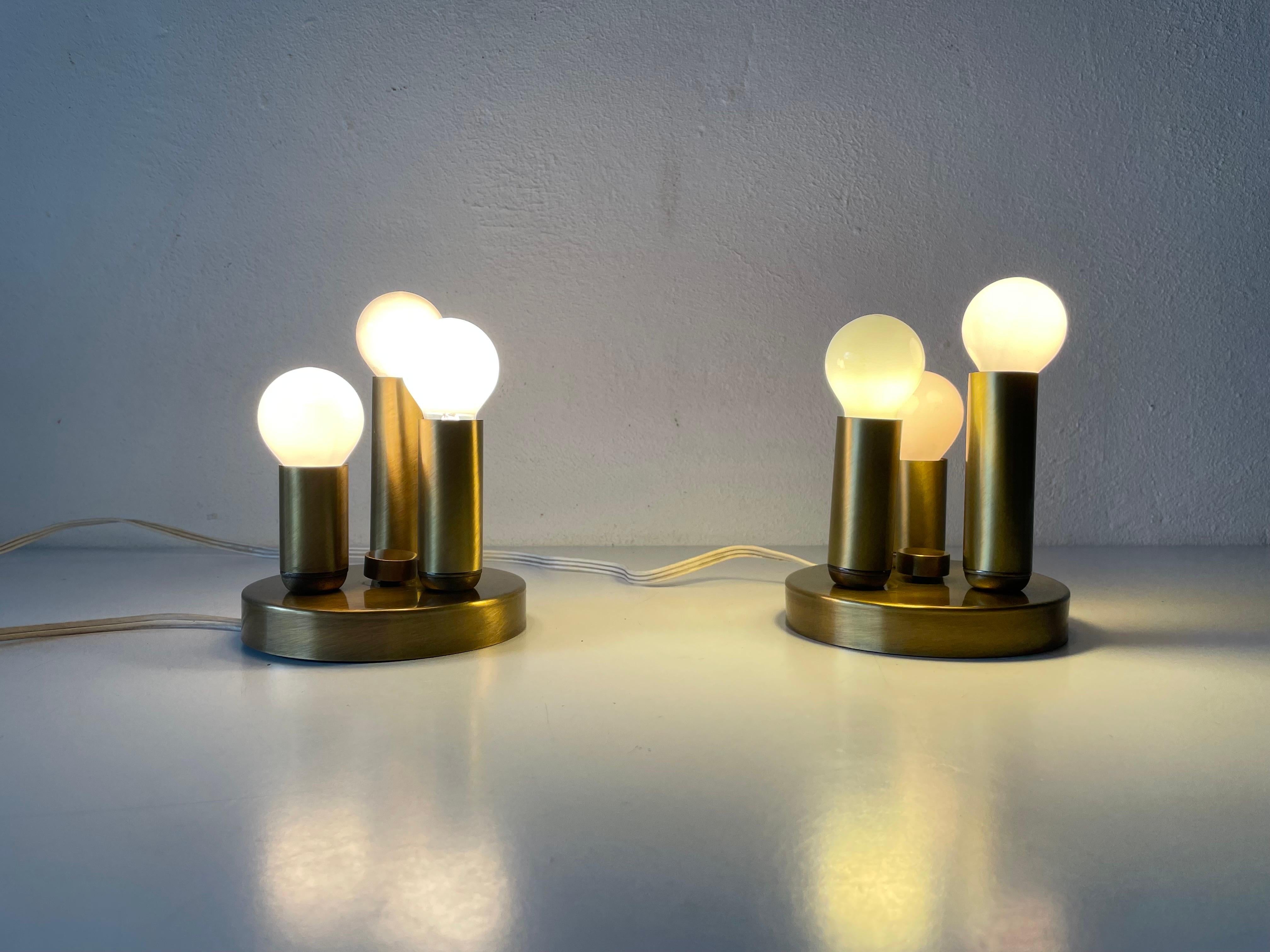 Antique Gold Metal Triple Tube Pair of Ceiling Lamps by TZ, 1960s Germany For Sale 1