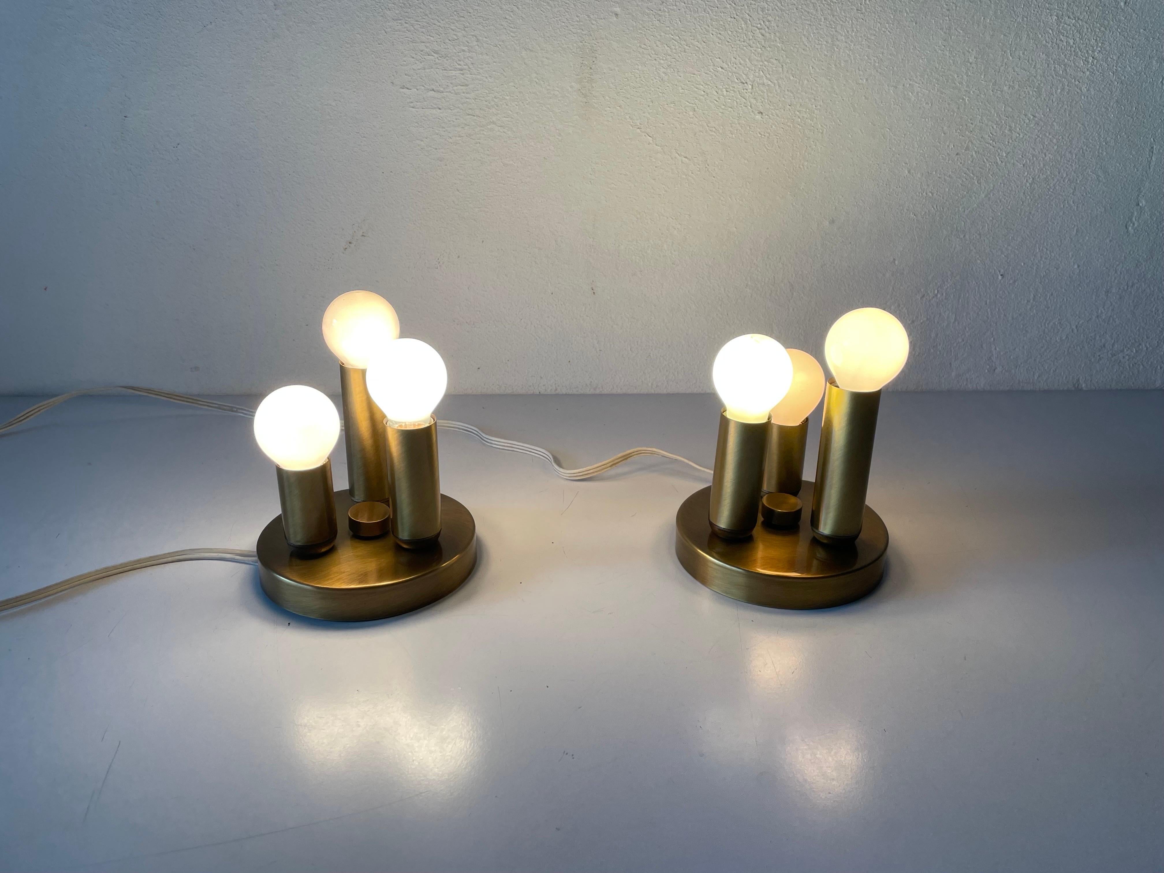 Antique Gold Metal Triple Tube Pair of Ceiling Lamps by TZ, 1960s Germany For Sale 3