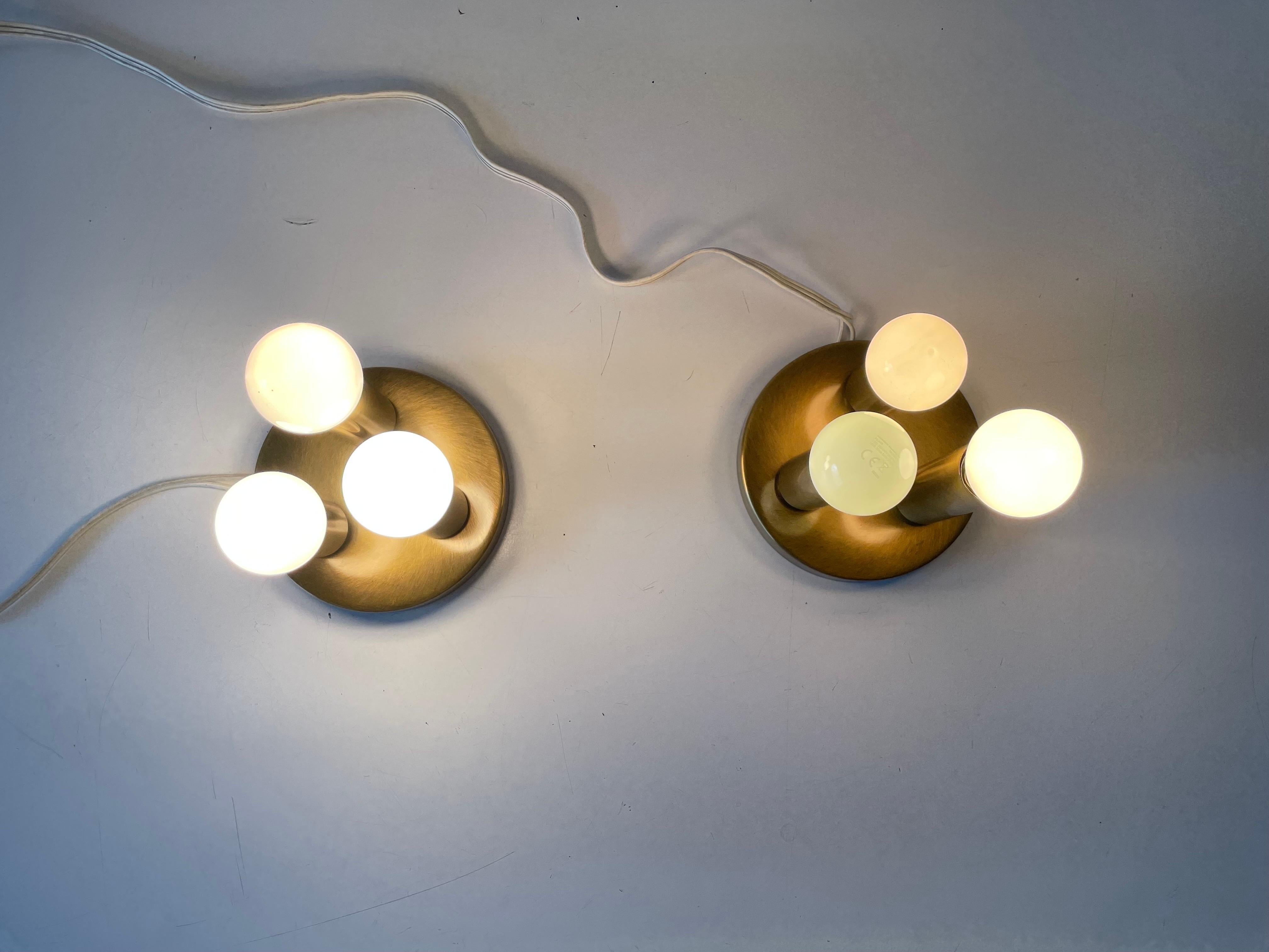 Antique Gold Metal Triple Tube Pair of Ceiling Lamps by TZ, 1960s Germany For Sale 4