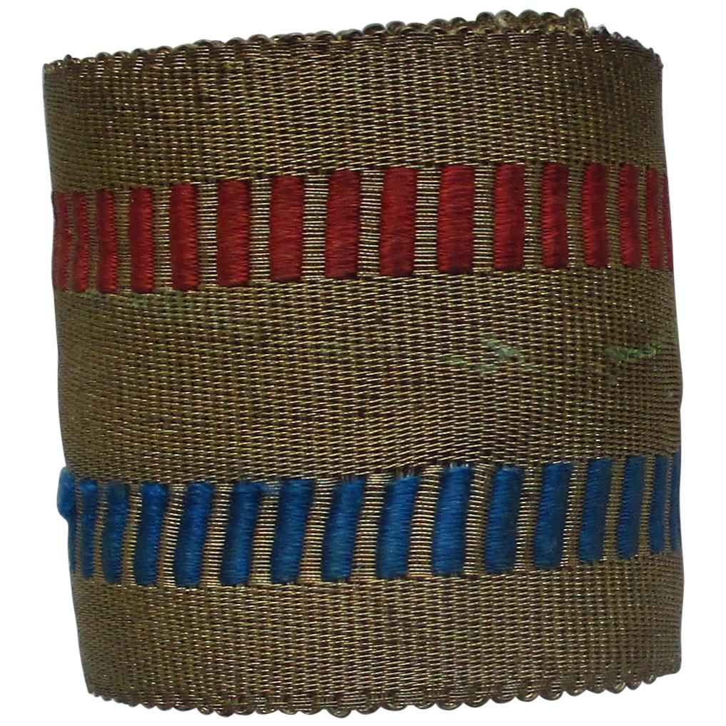 Antique Gold Metallic Threads Decorative Trim with Red and Blue Details