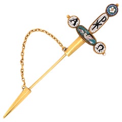 Antique Gold Micromosaic Jabot Brooch