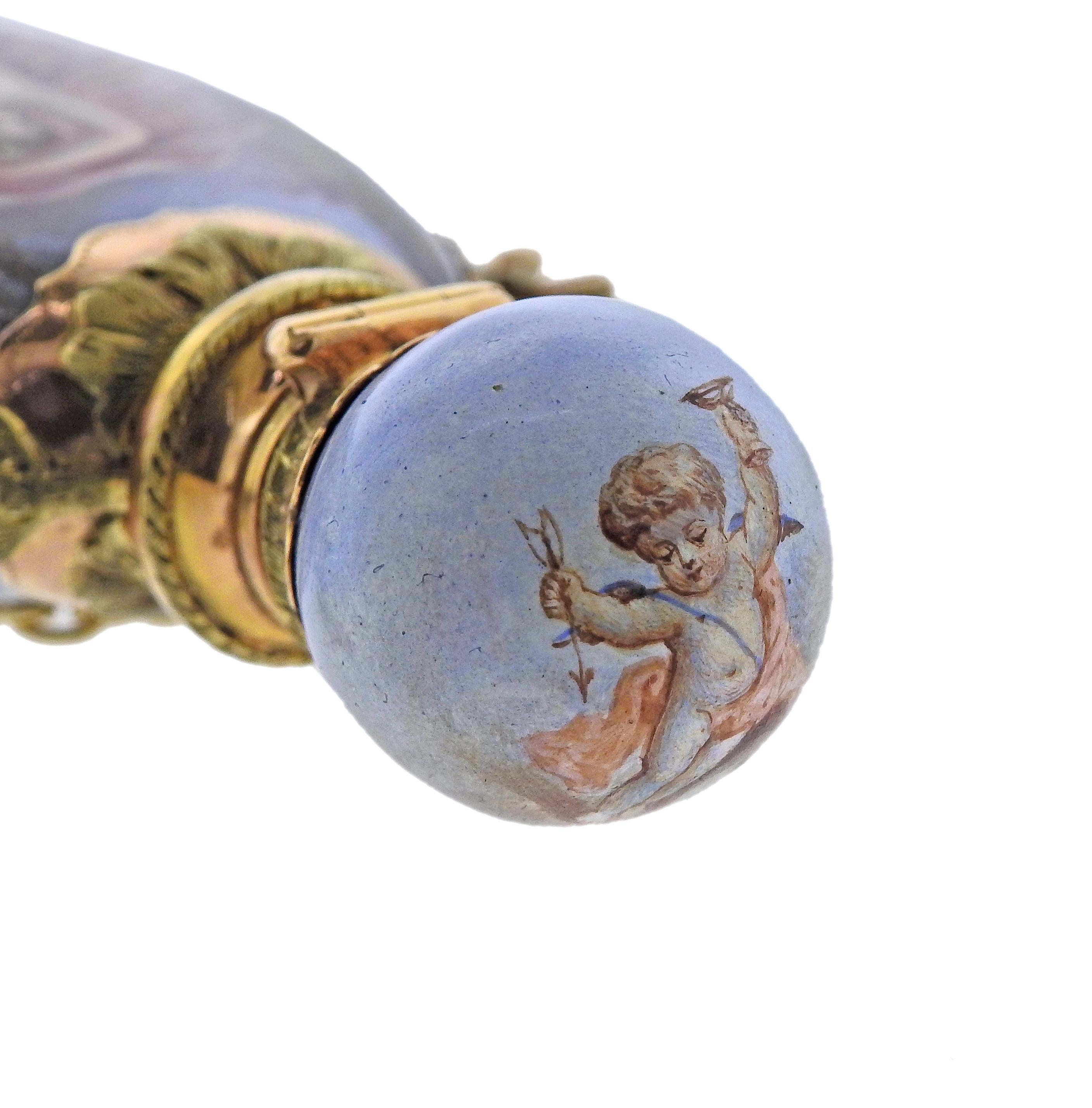 Antike Gold Miniature Hand gemalt Porzellan Parfümflasche im Zustand „Hervorragend“ im Angebot in New York, NY